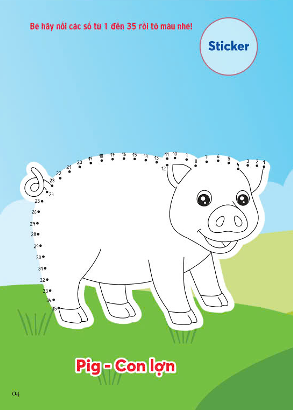 nối số và tô màu - động vật ở trang trại - song ngữ anh-việt