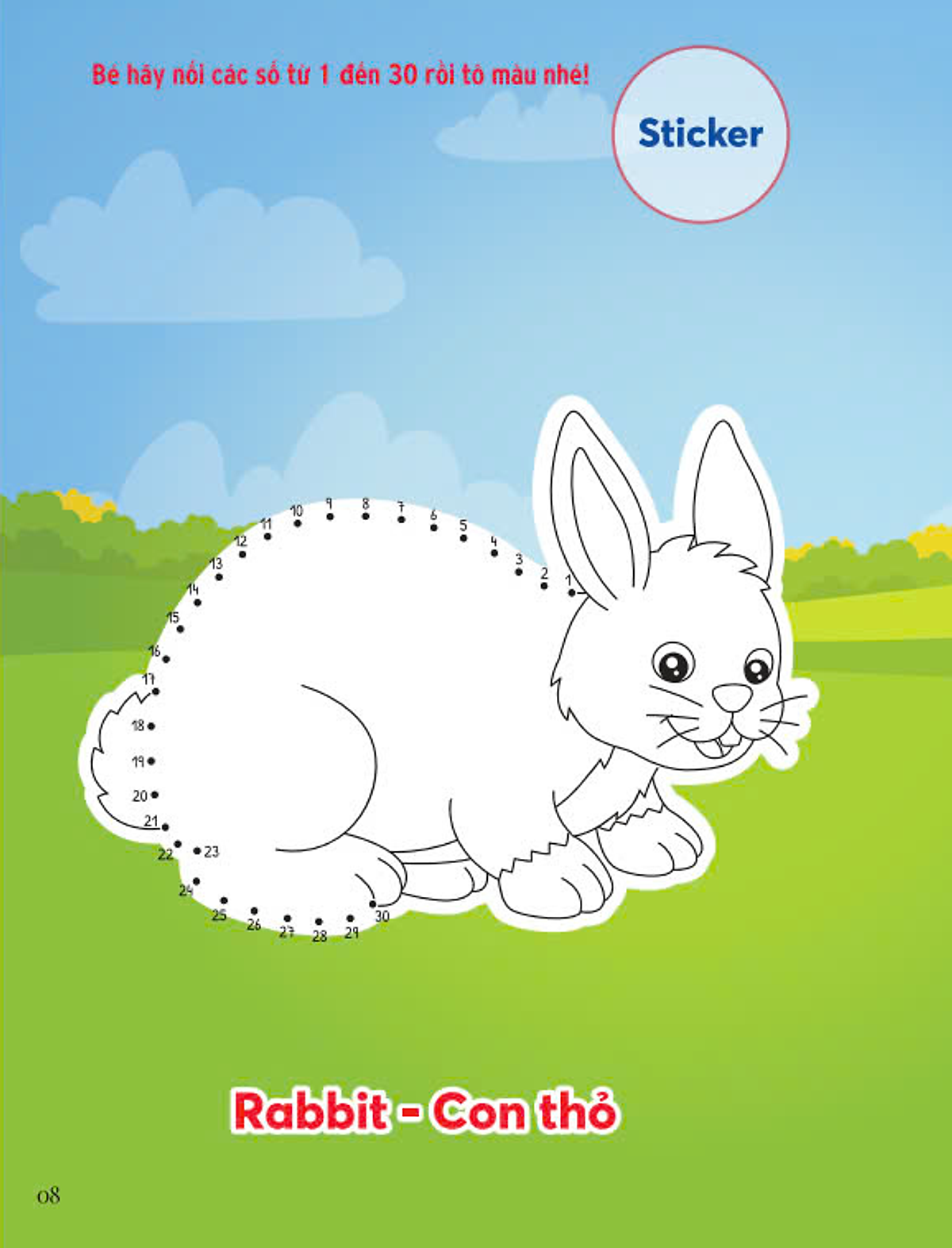 nối số và tô màu - động vật ở trang trại - song ngữ anh-việt