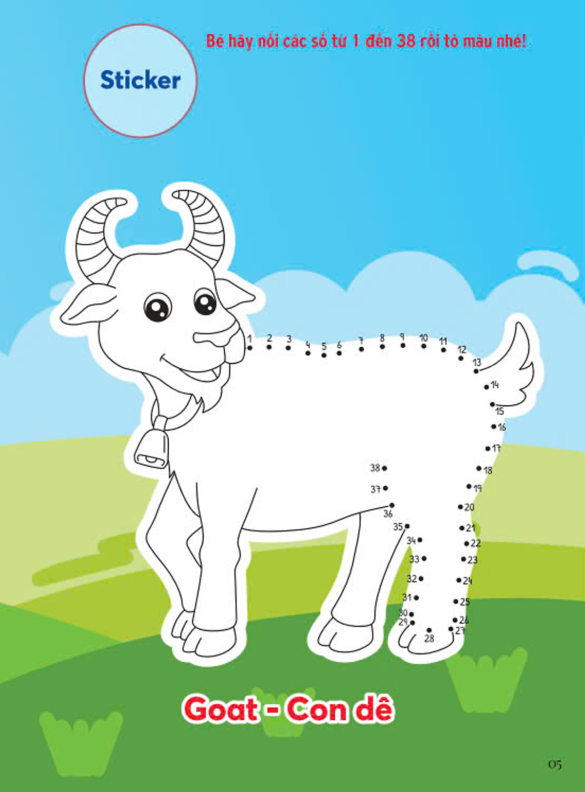 nối số và tô màu - động vật ở trang trại - song ngữ anh-việt