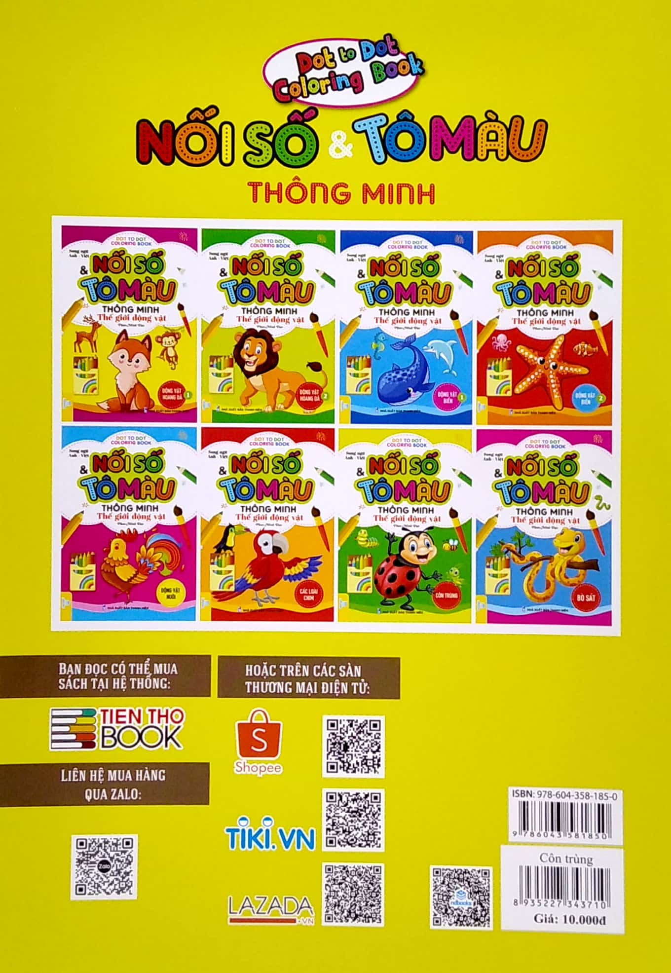 nối số và tô màu thông minh: thế giới động vật - côn trùng (song ngữ anh - việt)