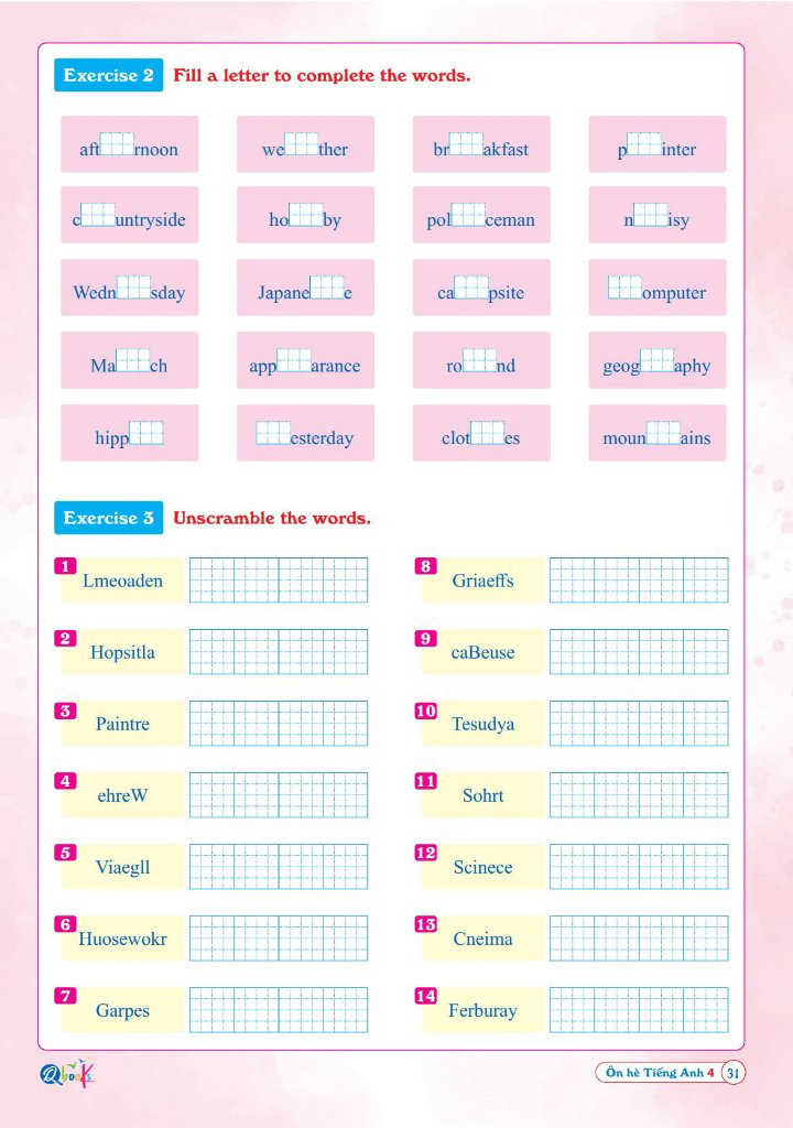 ôn hè tiếng anh 4 - dành cho học sinh lớp 4 lên lớp 5