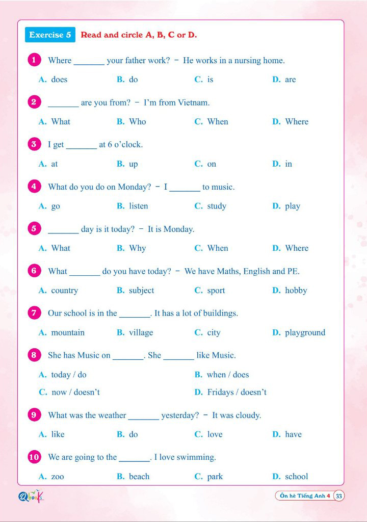 ôn hè tiếng anh 4 - dành cho học sinh lớp 4 lên lớp 5