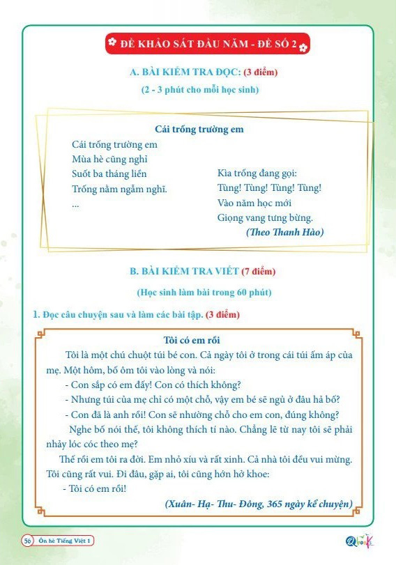 ôn hè tiếng việt 1 - dành cho học sinh lớp 1 lên lớp 2