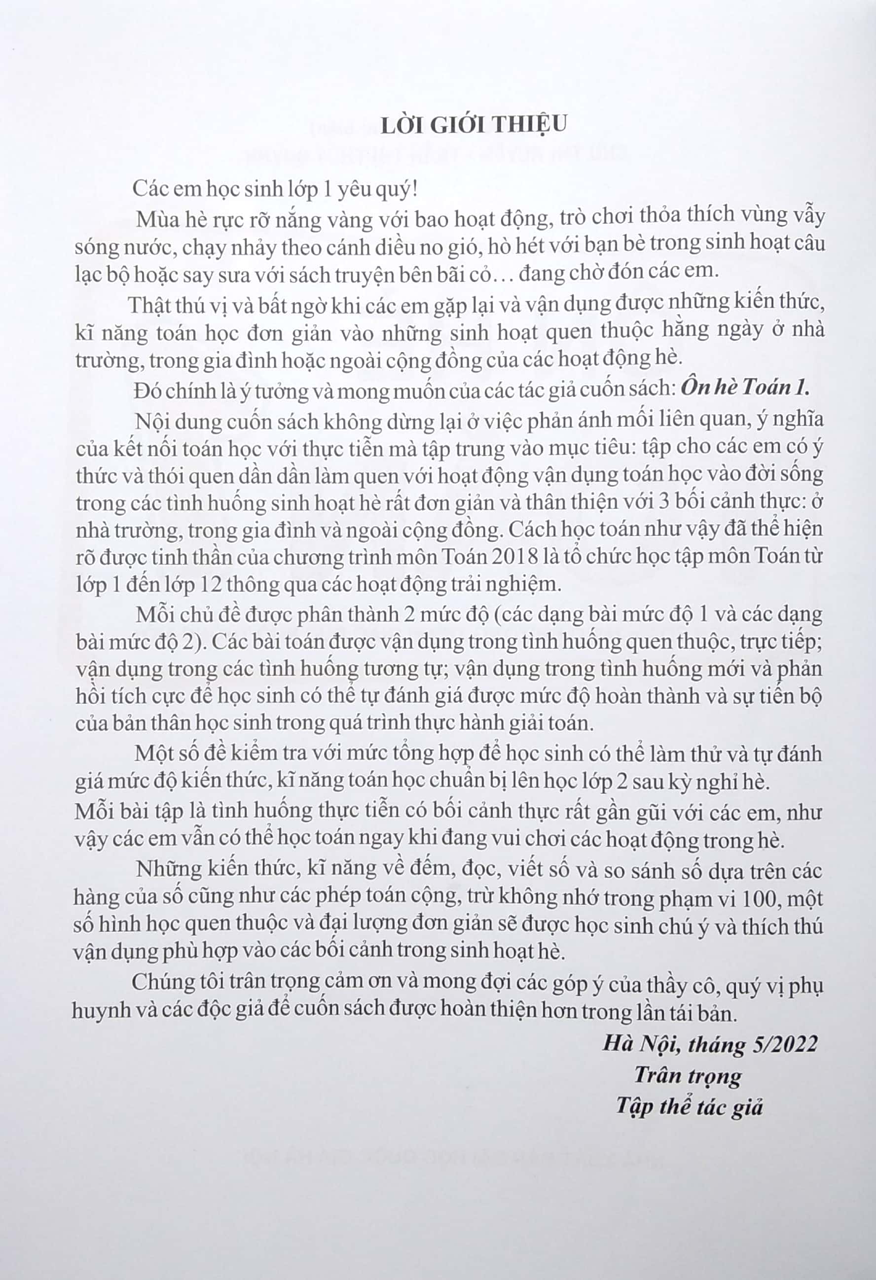 ôn hè toán 1 (biên soạn theo chương trình giáo dục phổ thông mới)