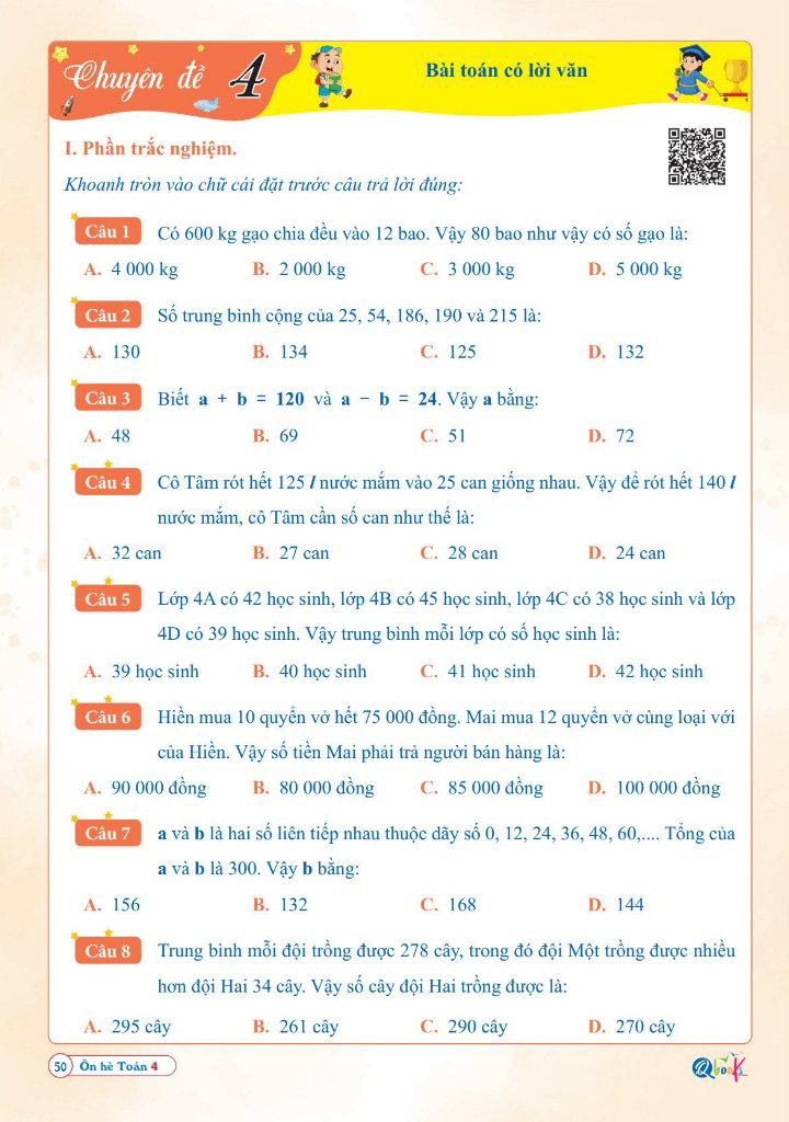 ôn hè toán 4 - dành cho học sinh lớp 4 lên lớp 5