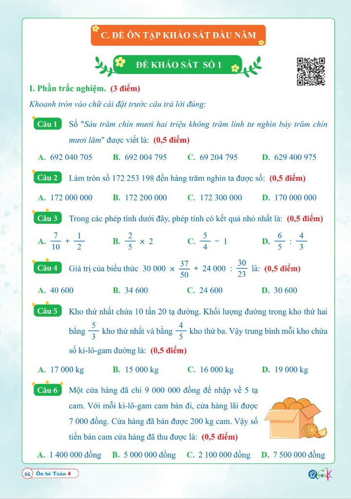 ôn hè toán 4 - dành cho học sinh lớp 4 lên lớp 5
