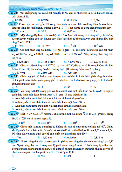 ôn luyện đề thi mẫu thpt quốc gia 2019 - môn vật lí