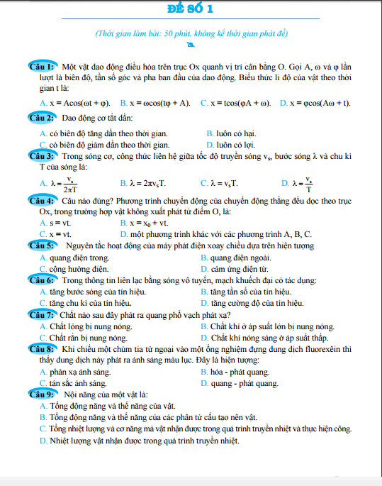 ôn luyện đề thi mẫu thpt quốc gia 2019 - môn vật lí