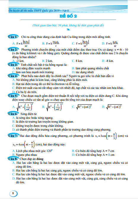 ôn luyện đề thi mẫu thpt quốc gia 2019 - môn vật lí