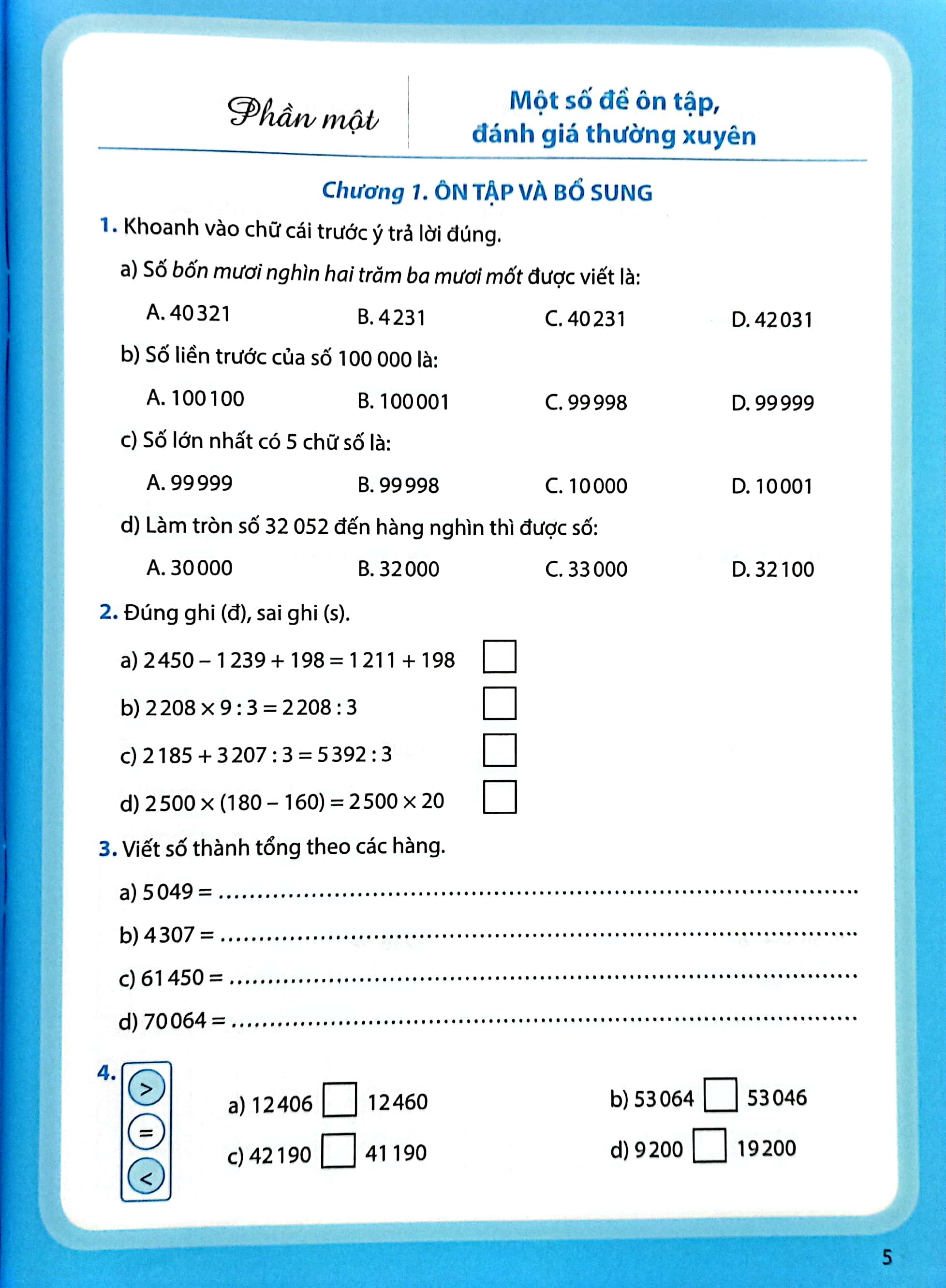 ôn tập, đánh giá định kì môn toán lớp 4 - tập 1 (chân trời) (chuẩn)