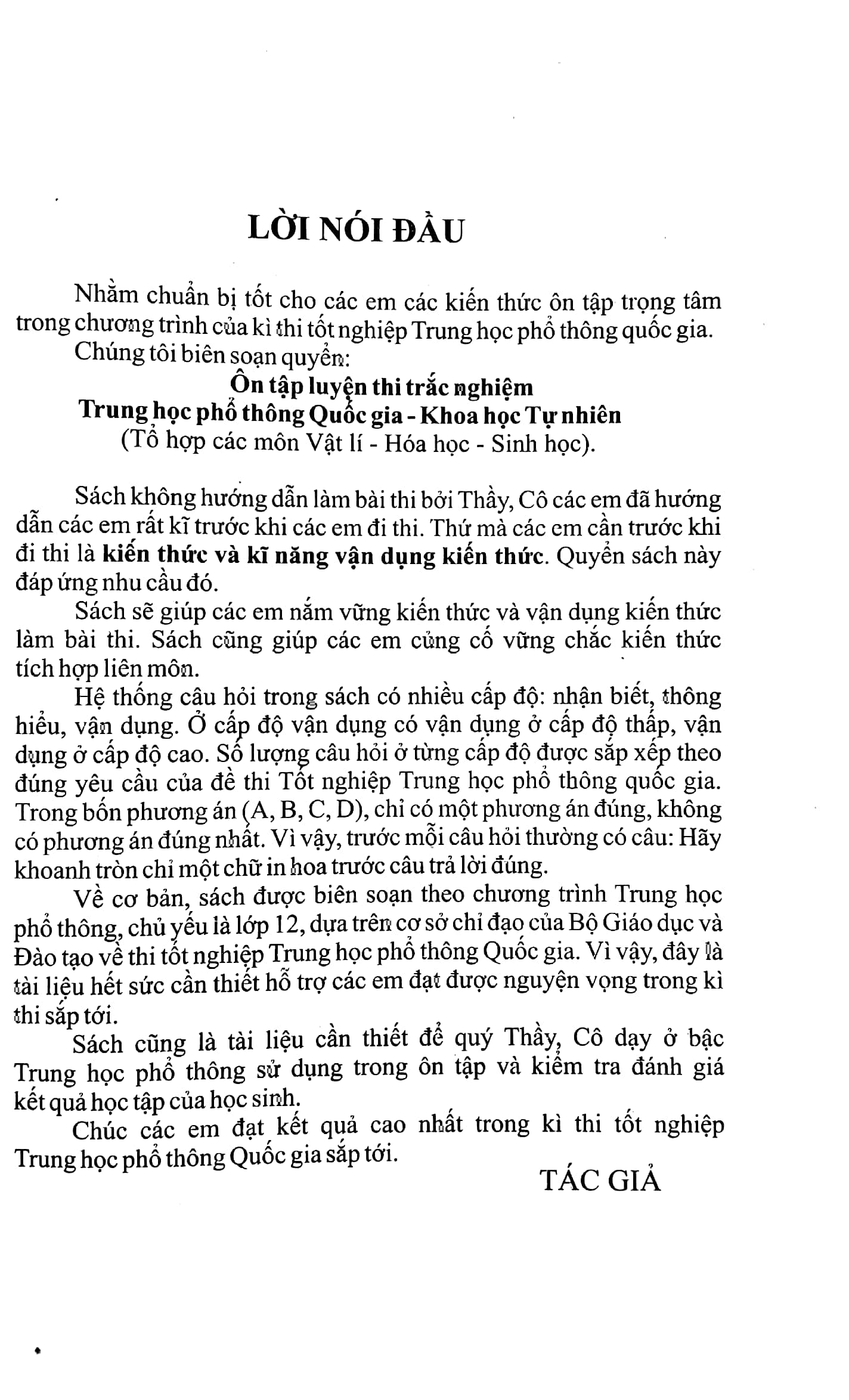 ôn tập luyện thi trắc nghiệm luyện thi thpt quốc gia 2020 - khoa học tự nhiên (vật lí - hóa học - sinh học)