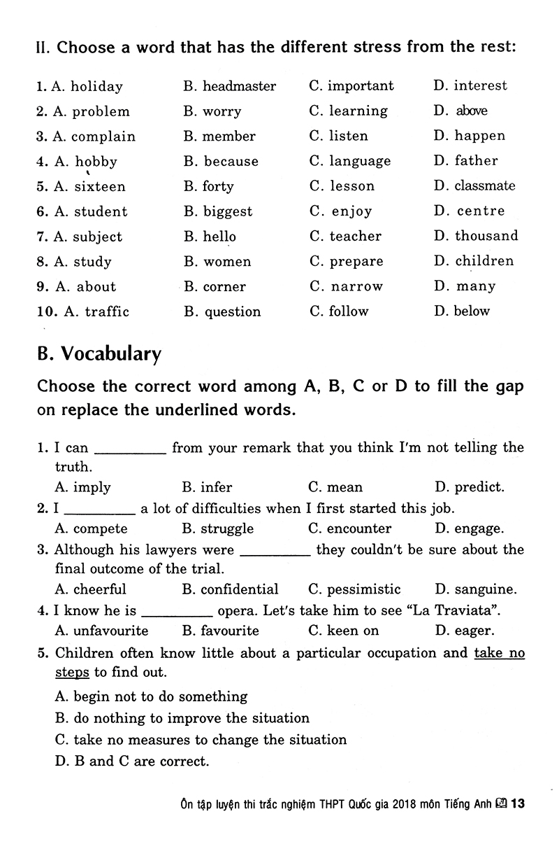 ôn tập luyện thi trắc nghiệm thpt quốc gia 2019 - môn tiếng anh