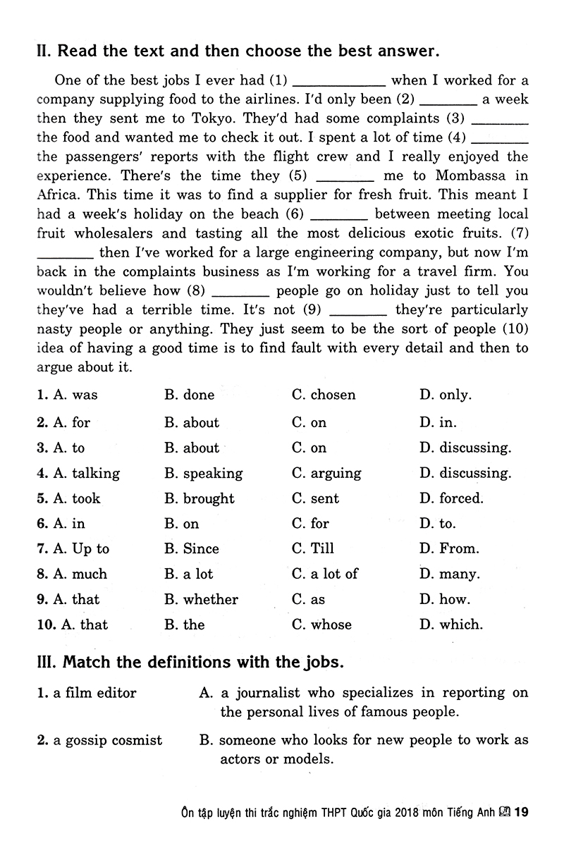 ôn tập luyện thi trắc nghiệm thpt quốc gia 2019 - môn tiếng anh