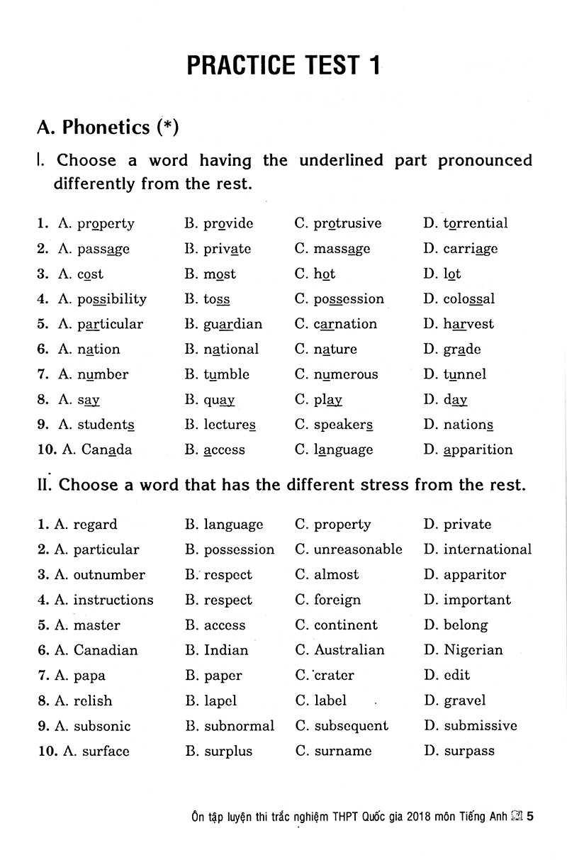 ôn tập luyện thi trắc nghiệm thpt quốc gia 2019 - môn tiếng anh