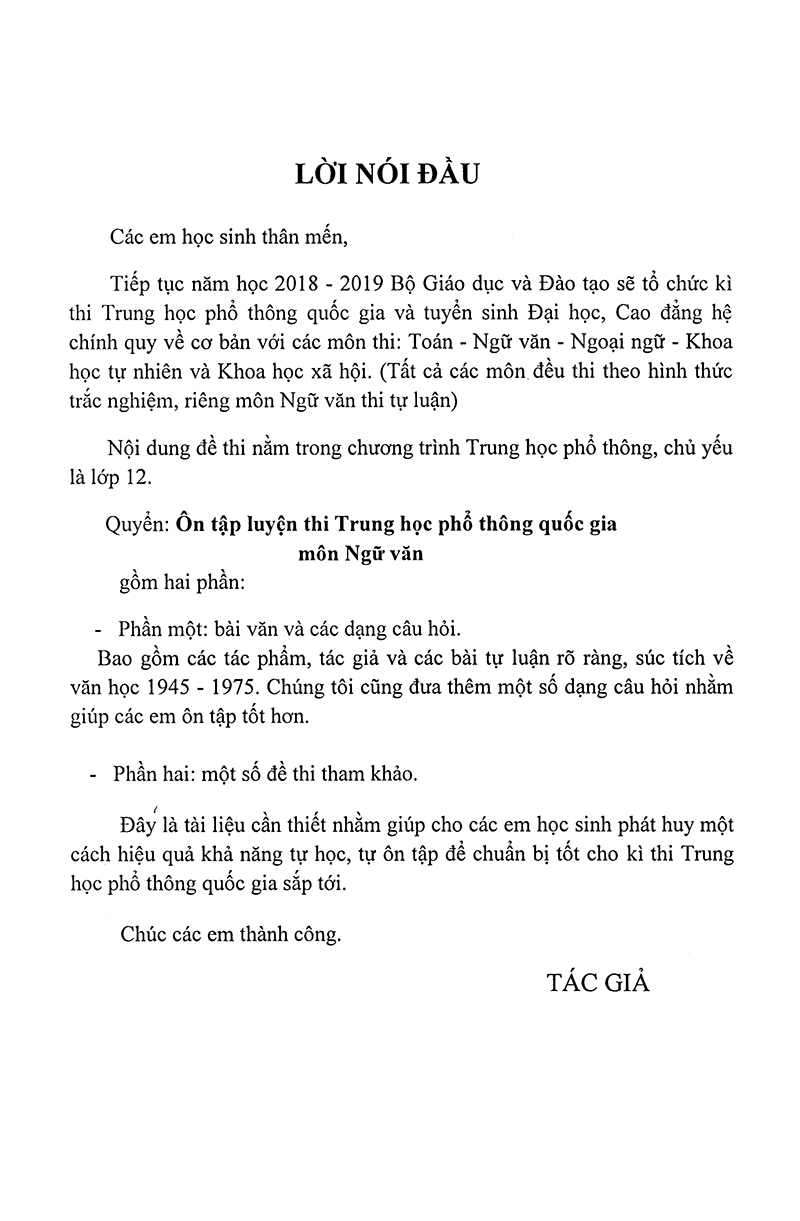 ôn tập luyện thi trắc nghiệm thpt quốc gia 2019 - môn văn