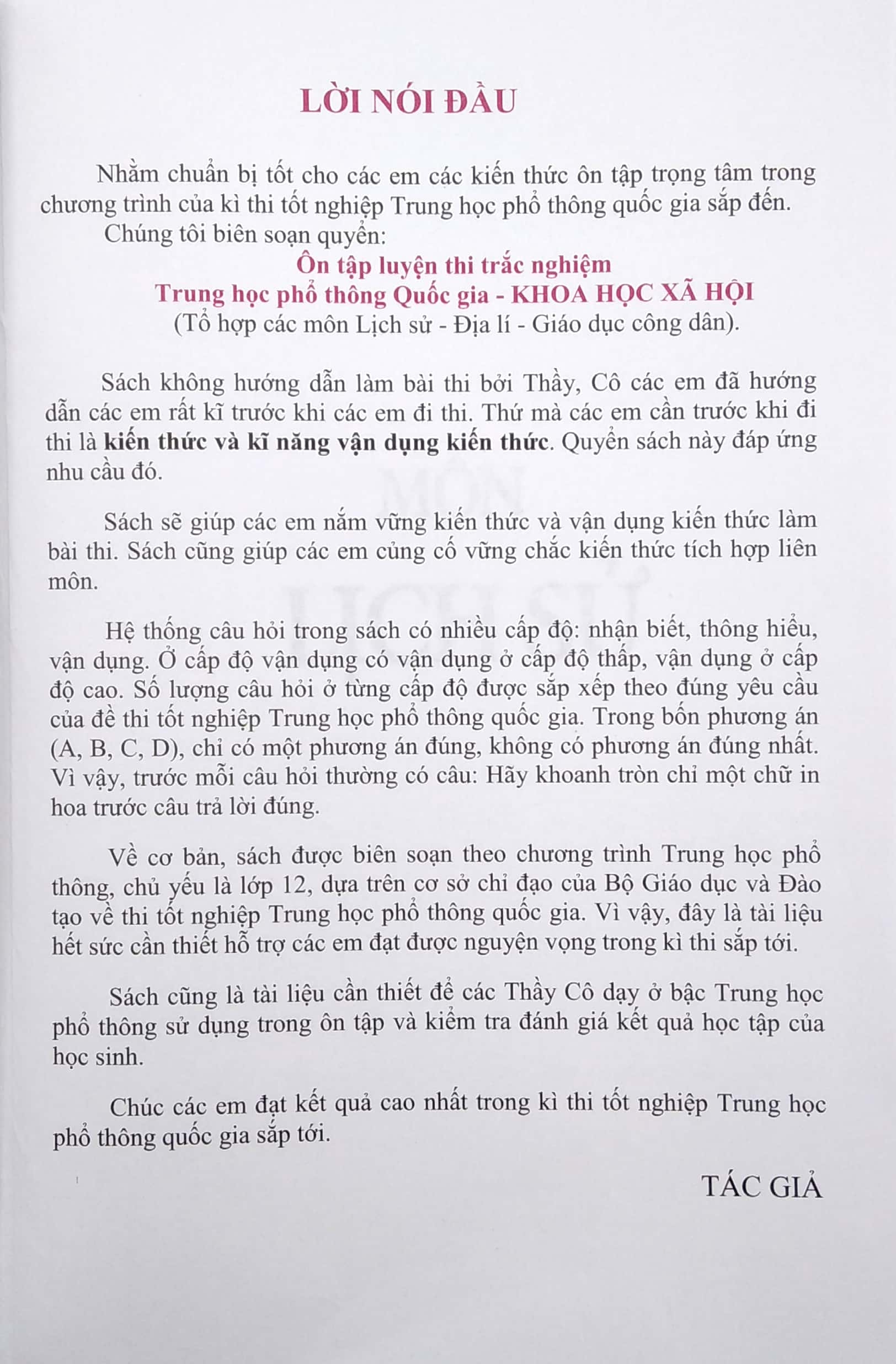 ôn tập luyện thi trắc nghiệm - thpt quốc gia 2022: lịch sử - địa lí - gdcd