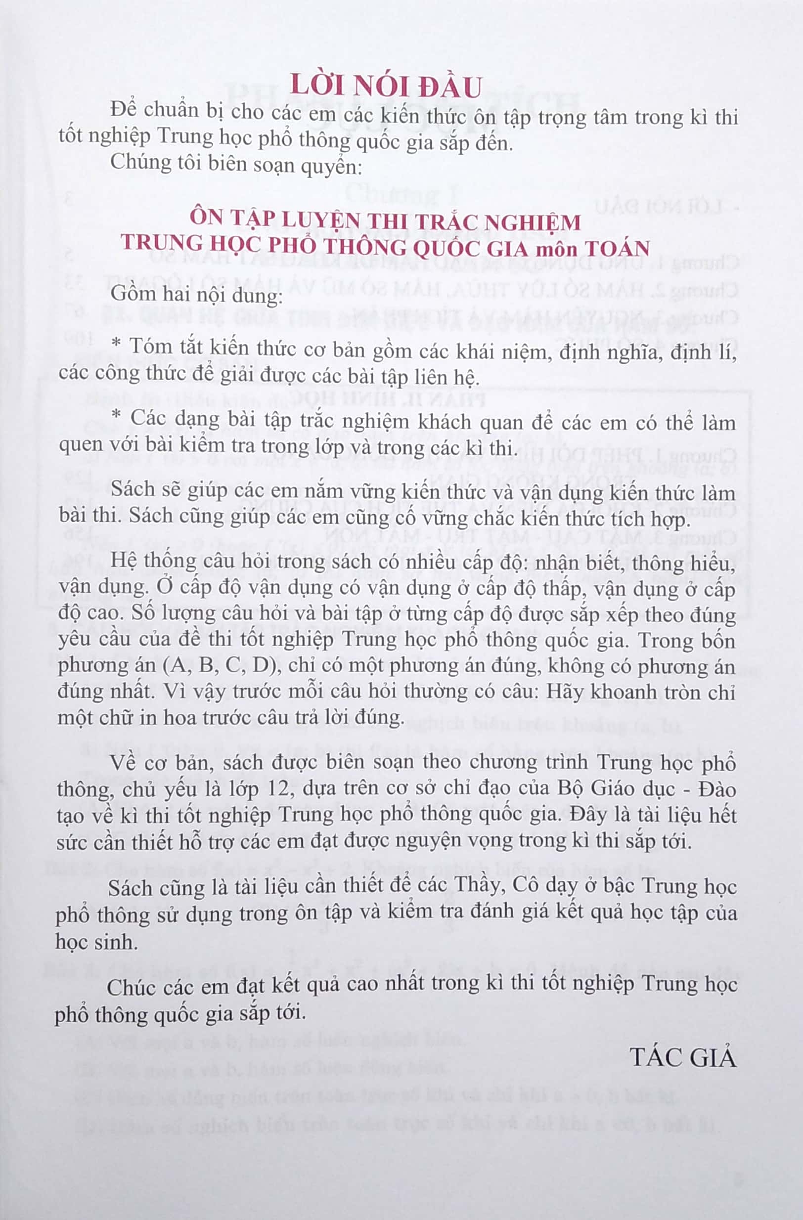 ôn tập luyện thi trắc nghiệm - thpt quốc gia 2022 - môn toán