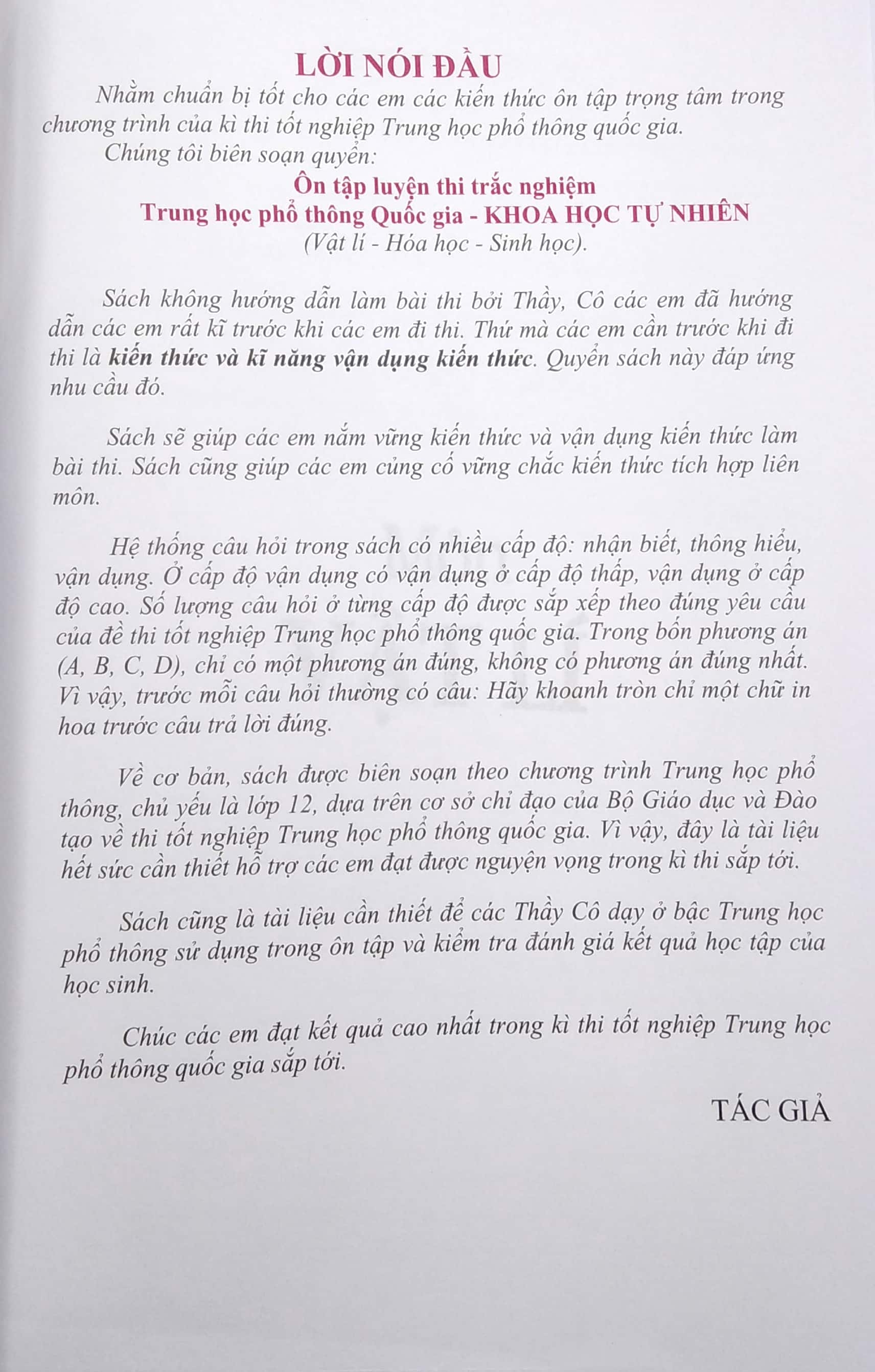 ôn tập luyện thi trắc nghiệm - thpt quốc gia 2022: vật lí - hóa học - sinh học