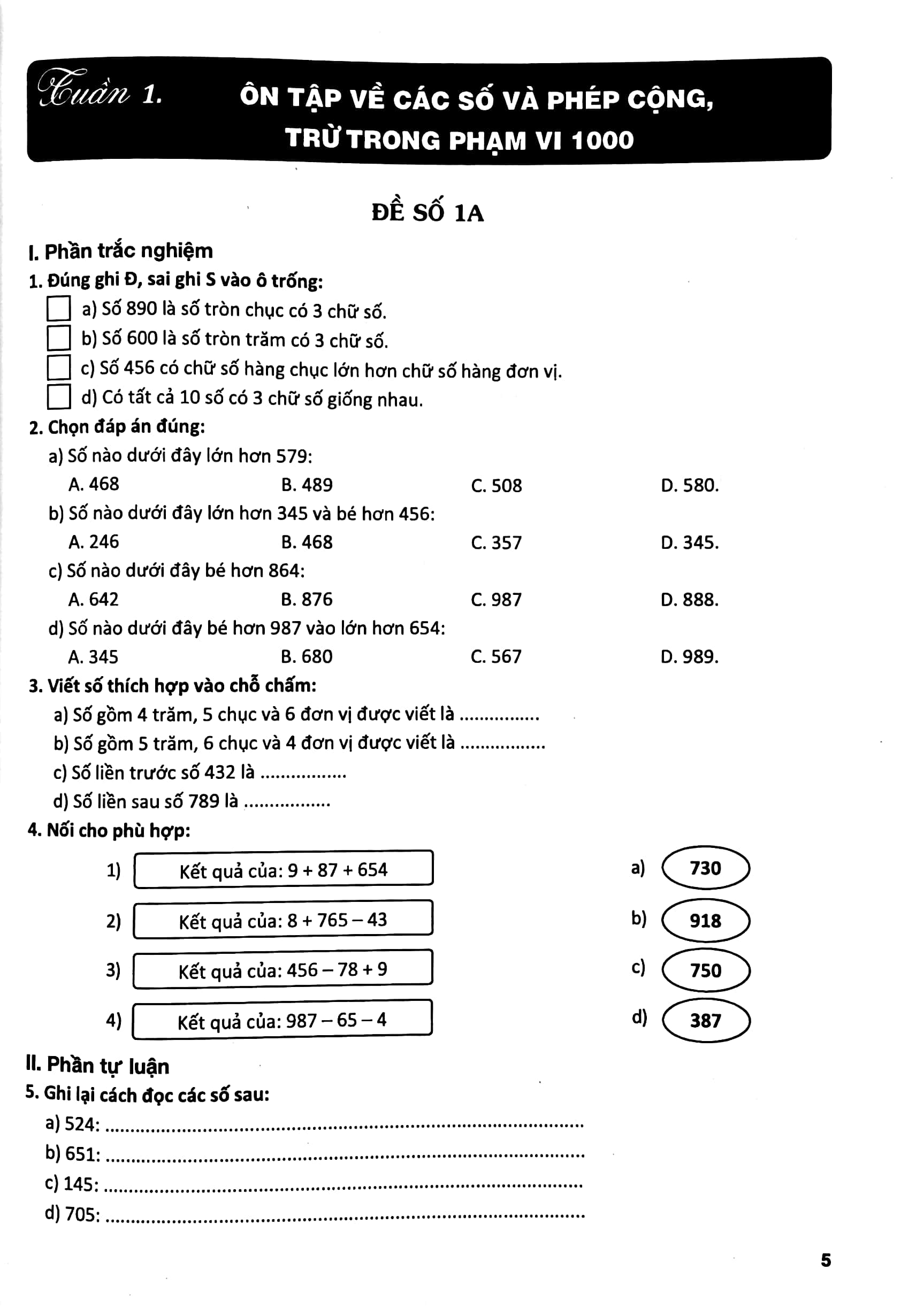 ôn tập và kiểm tra cuối tuần toán 3 (biên soạn theo chương trình sách giáo khoa mới)