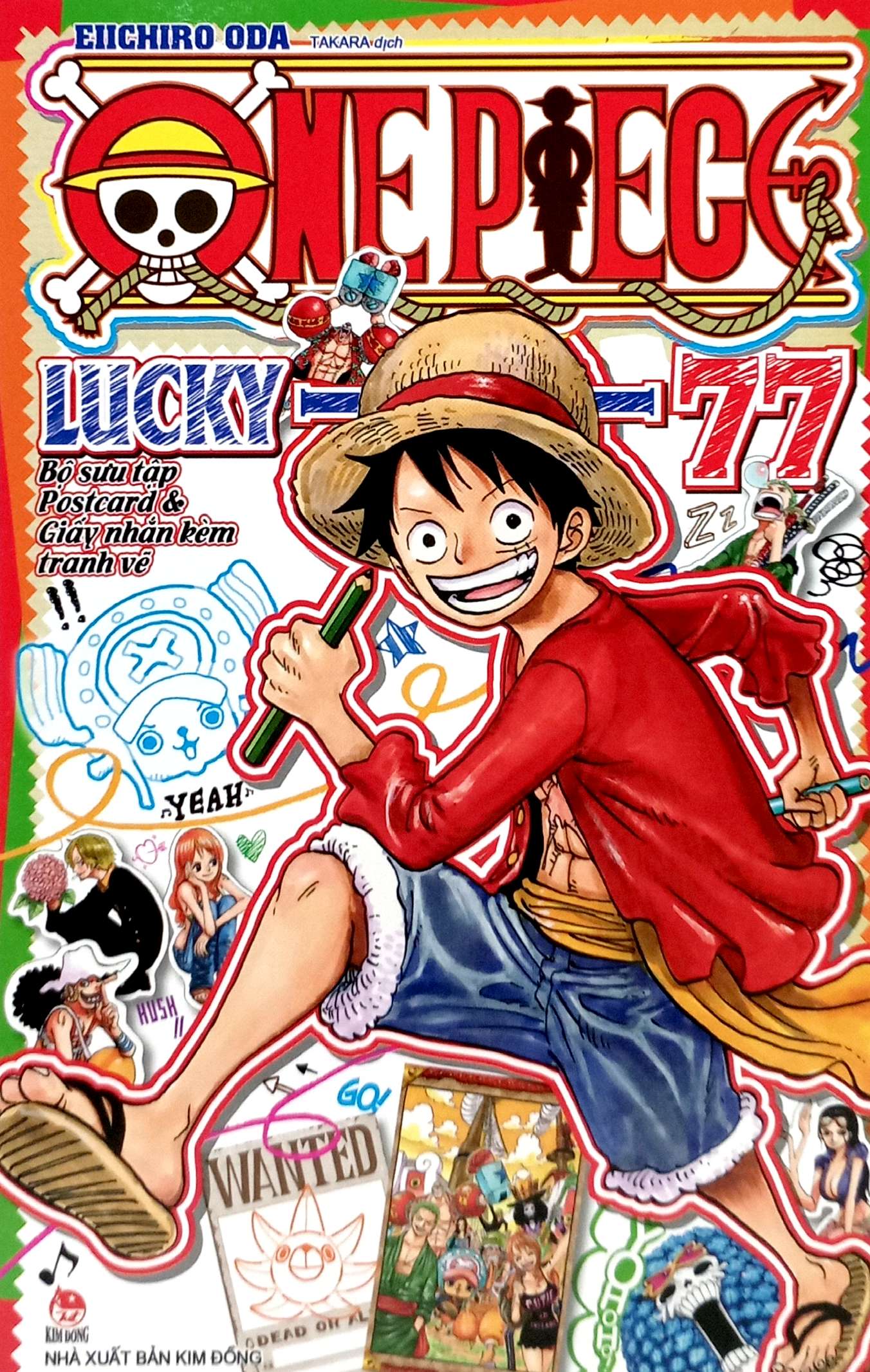 One Piece Lucky 77 - Bo Suu Tap Postcard Va Giay Nhan Kem Tranh Ve (Tai Ban 2025)