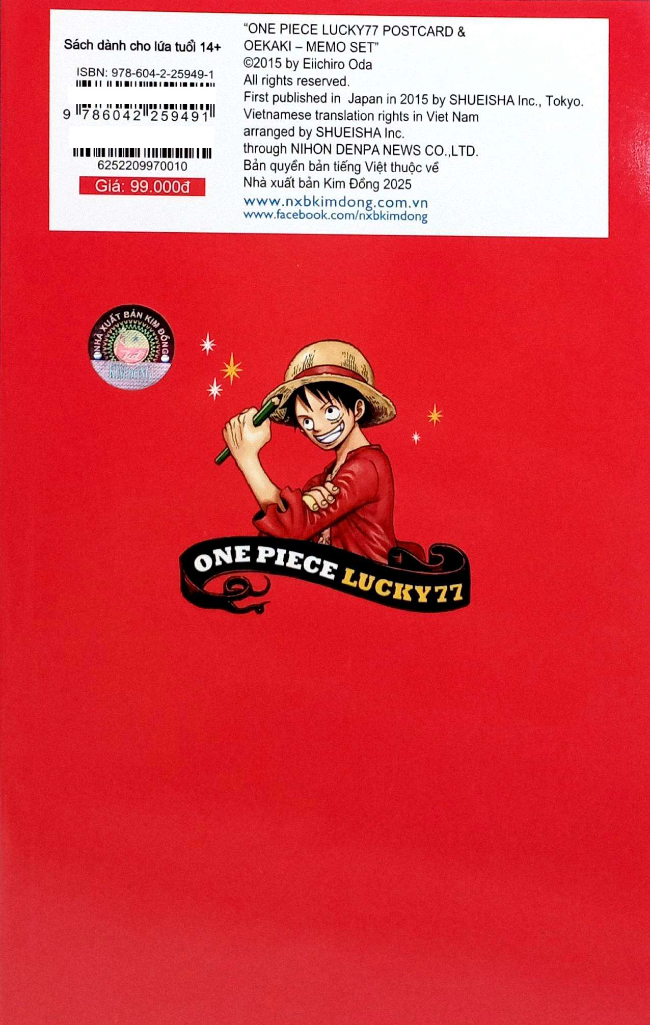 One Piece Lucky 77 - Bo Suu Tap Postcard Va Giay Nhan Kem Tranh Ve (Tai Ban 2025)