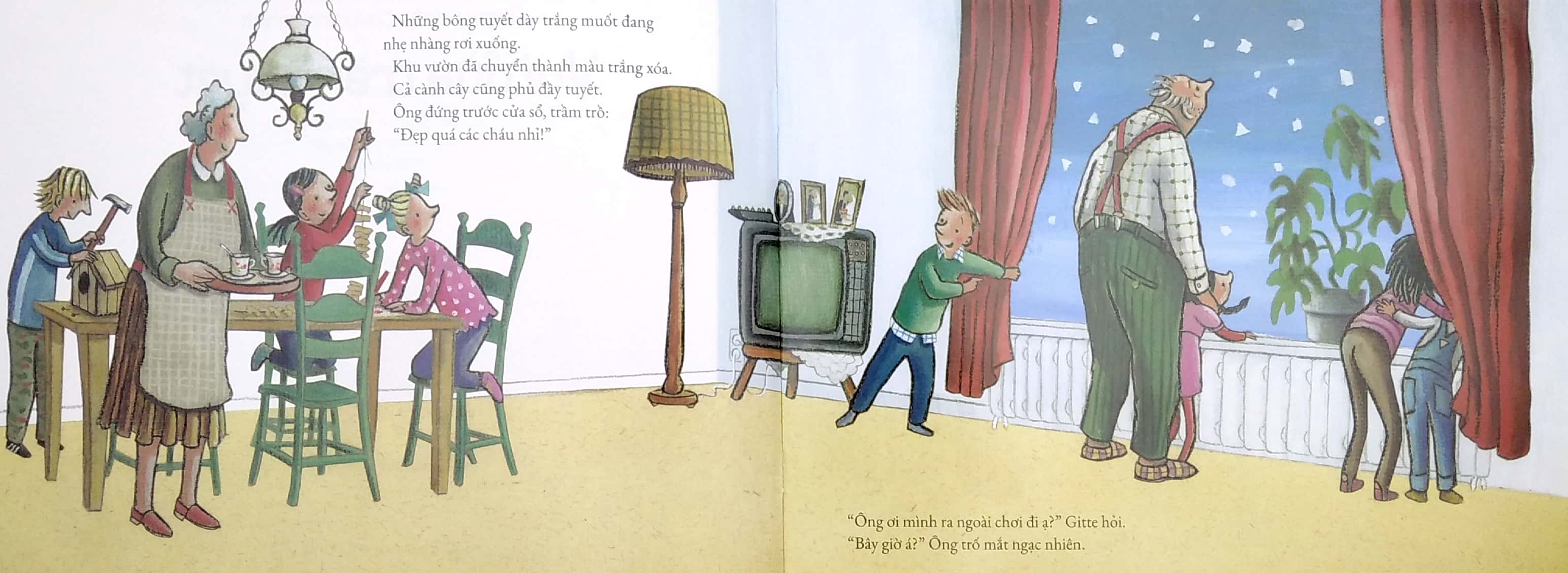 ông vui tính - cháu tinh nghịch - vui đùa trên tuyết