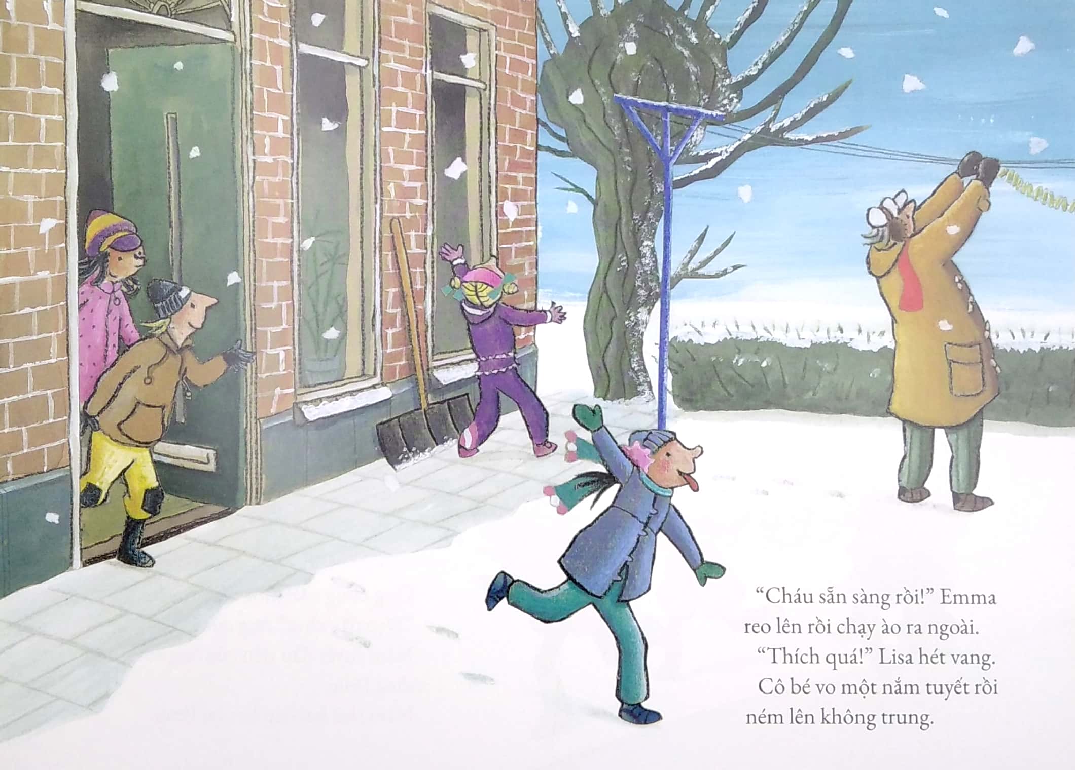 ông vui tính - cháu tinh nghịch - vui đùa trên tuyết