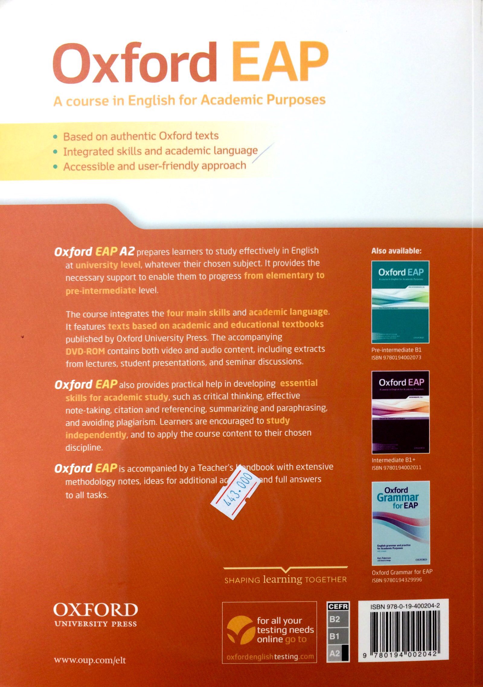 oxford eap: elementary/a2: student's book and dvd-rom pack