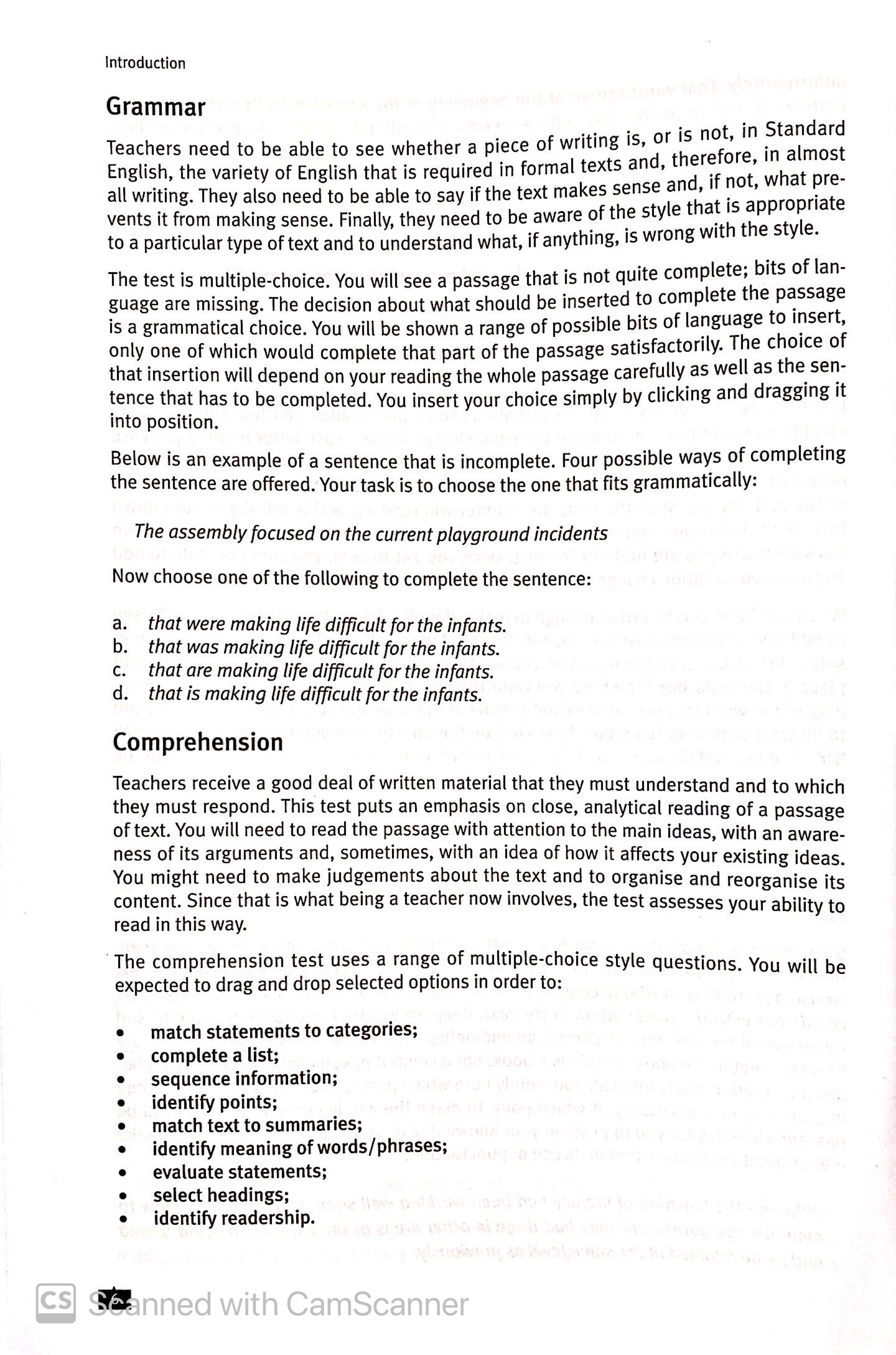 passing the literacy skills test