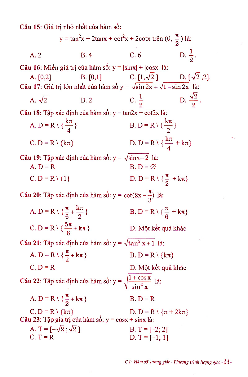 phân dạng và phương pháp giải các dạng bài tập trắc nghiệm đại số - giải tích 11