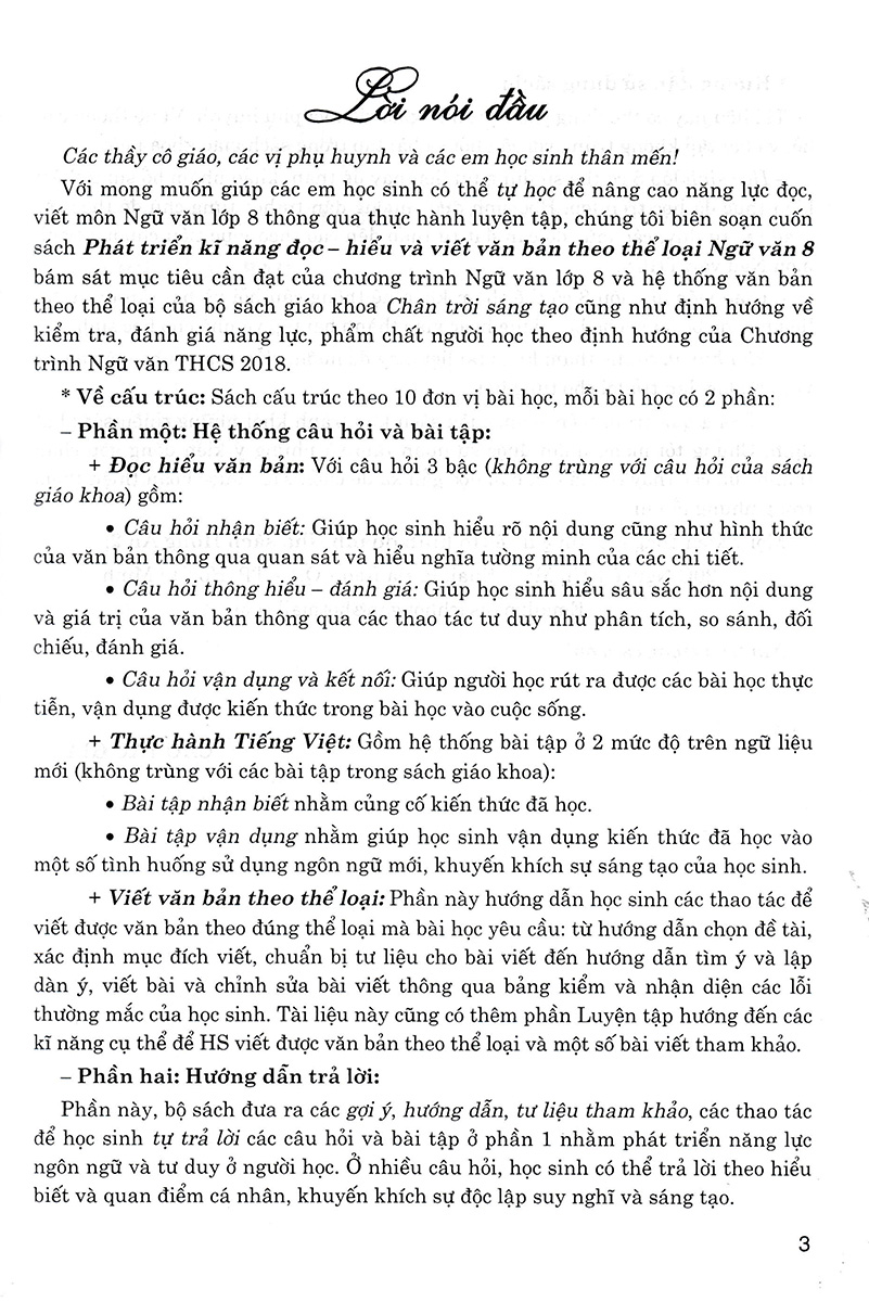 phát triển kĩ năng đọc-hiểu và viết văn bản theo thể loại ngữ văn 8 (bám sát sgk chân trời sáng tạo)