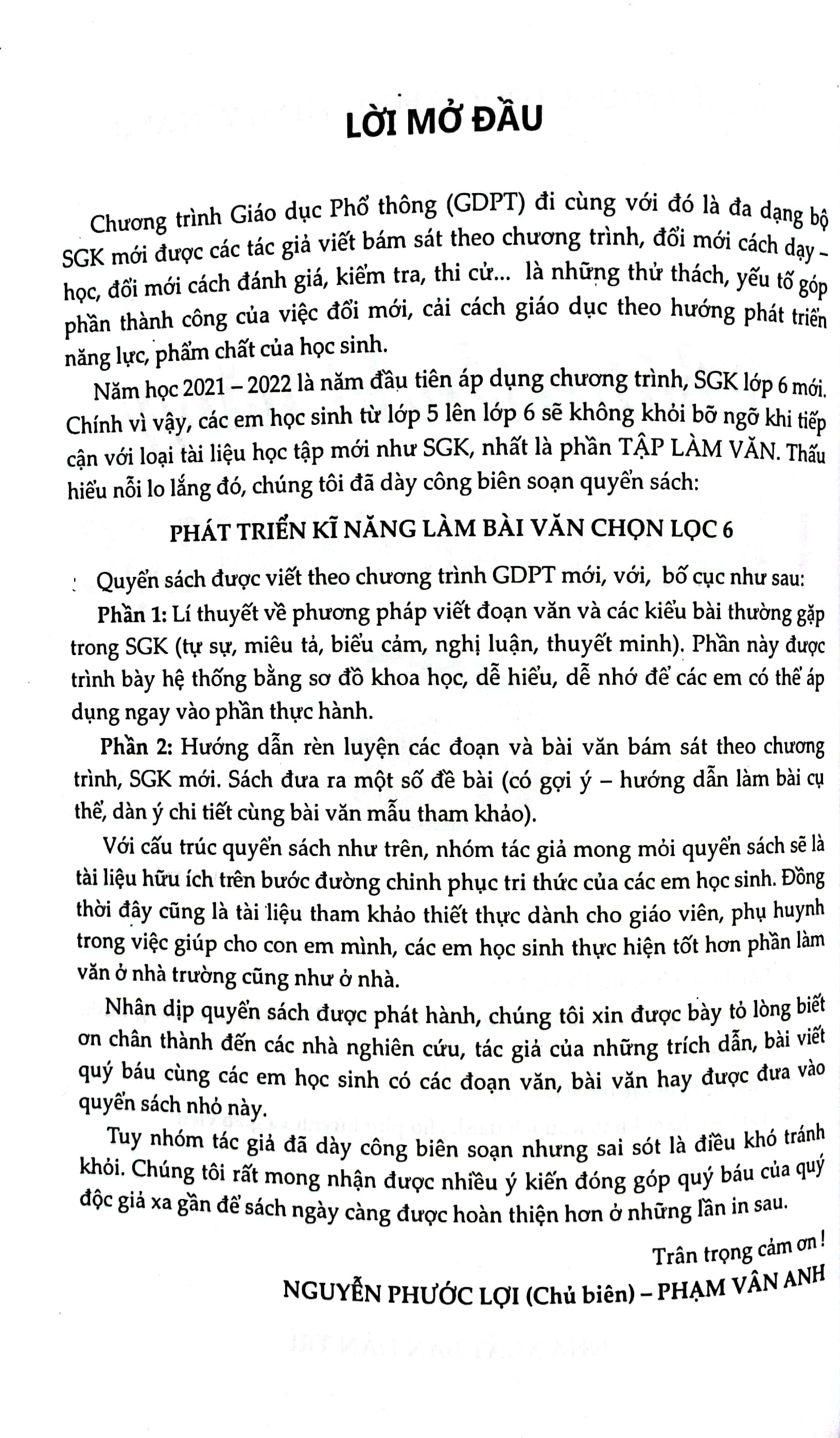 phát triển kĩ năng làm bài văn chọn lọc lớp 6 (biên soạn theo chương trình mới)