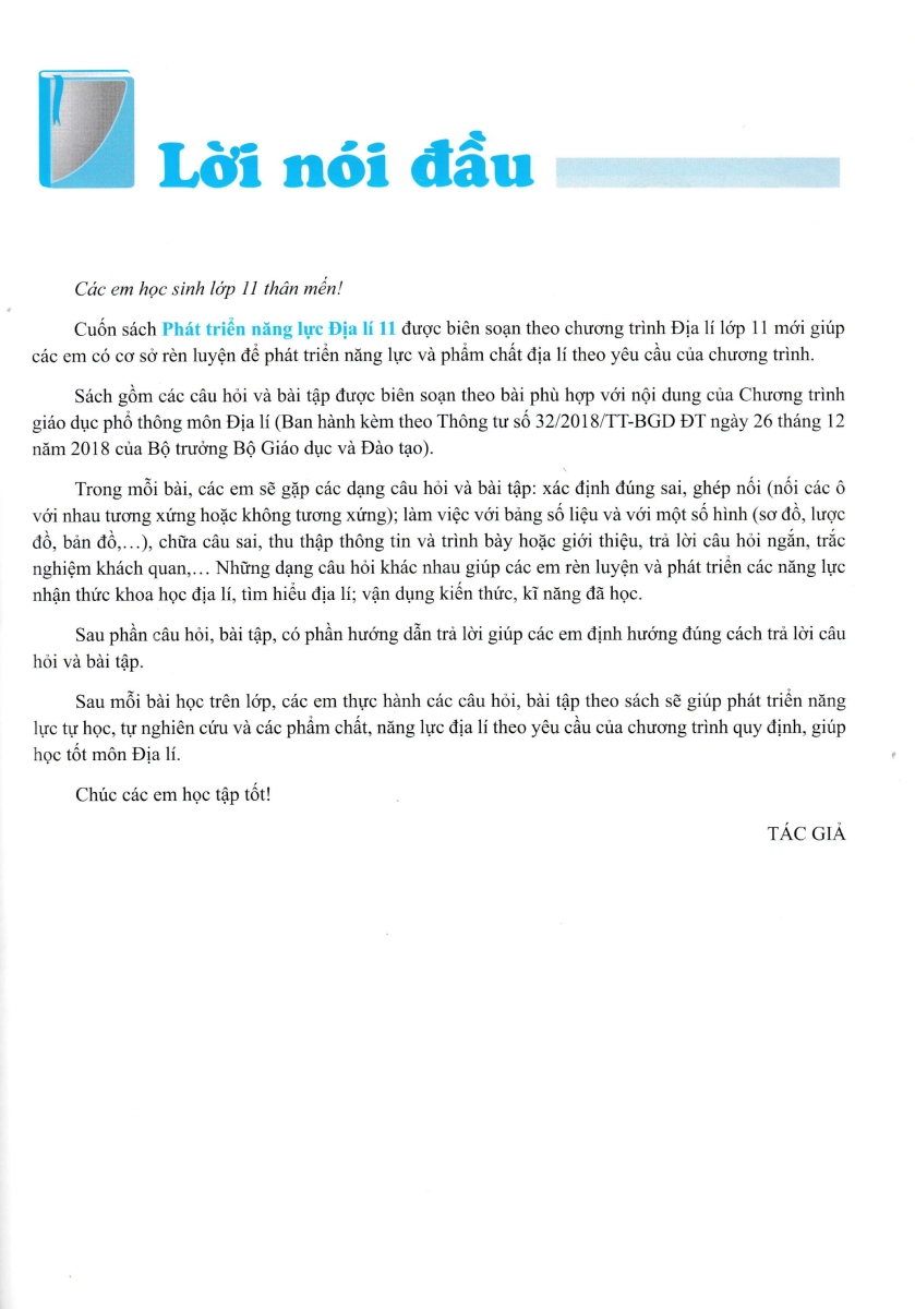 phát triển năng lực địa lí 11