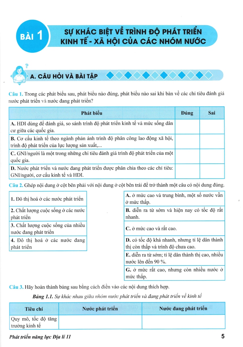 phát triển năng lực địa lí 11