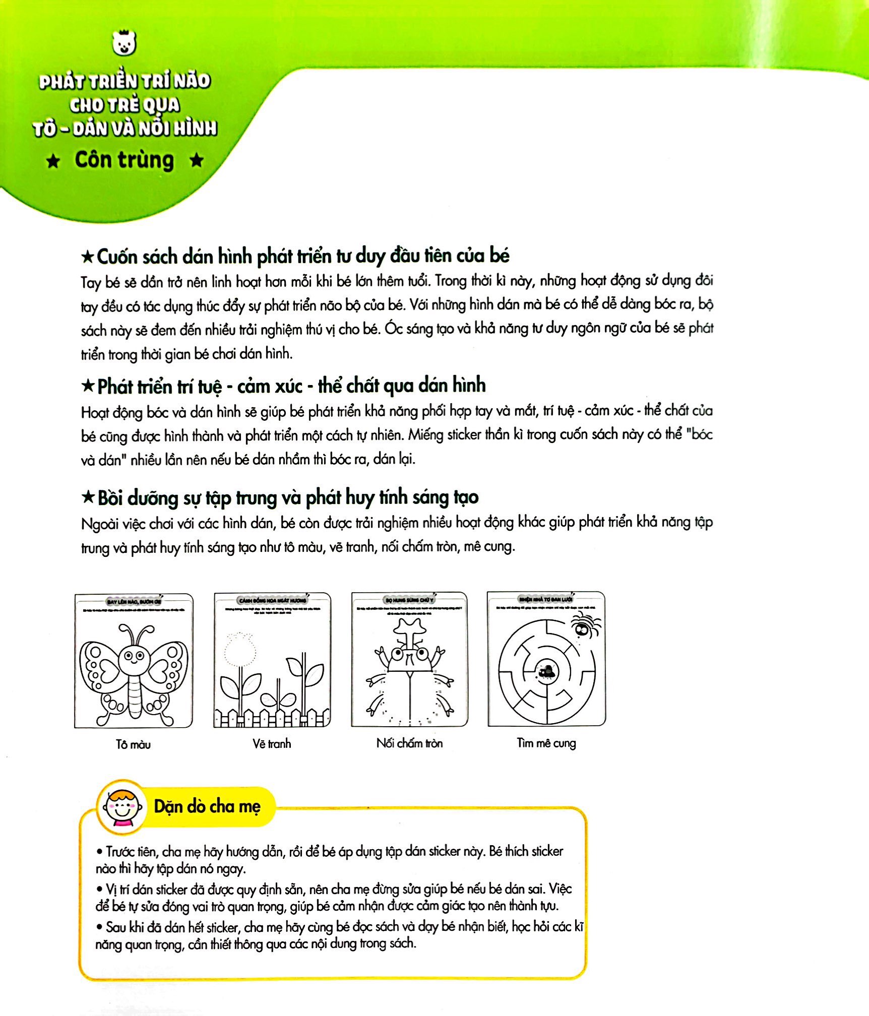 phát triển trí não cho trẻ qua tô-dán và nối hình - côn trùng