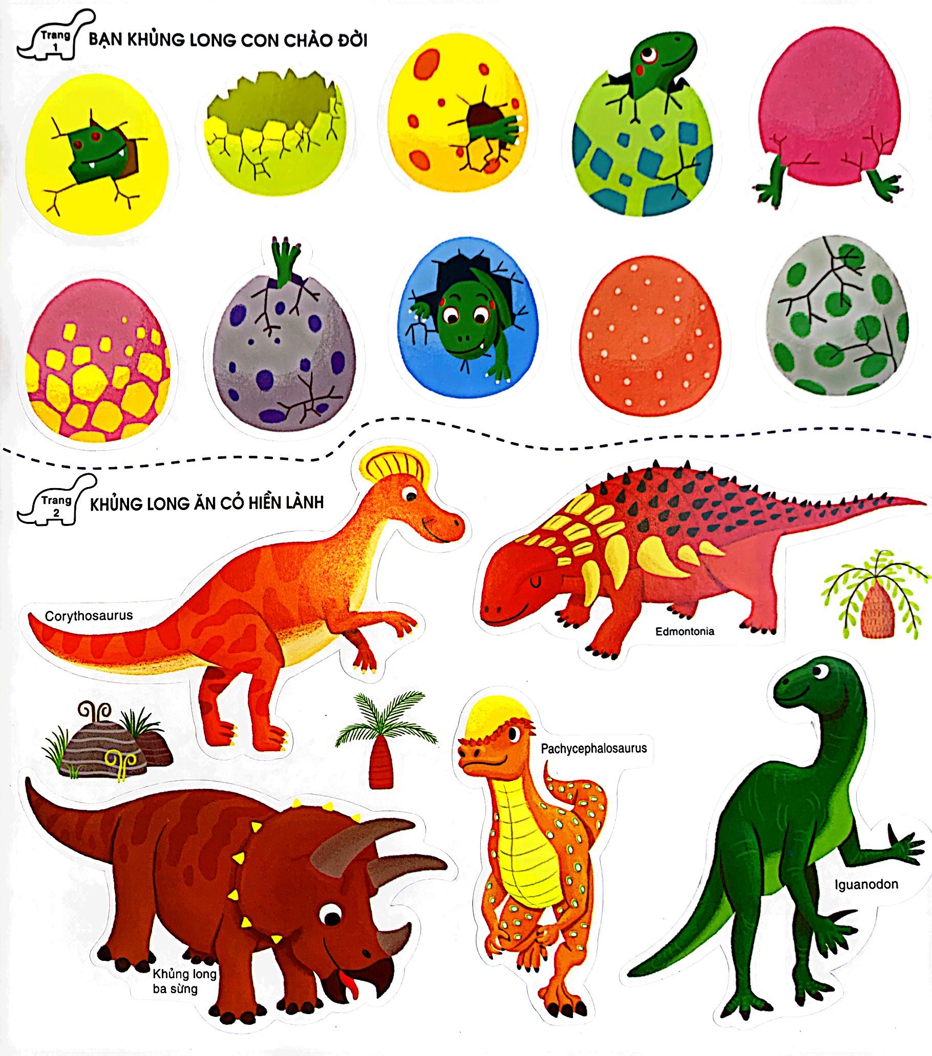 phát triển trí não cho trẻ qua tô-dán và nối hình - khủng long