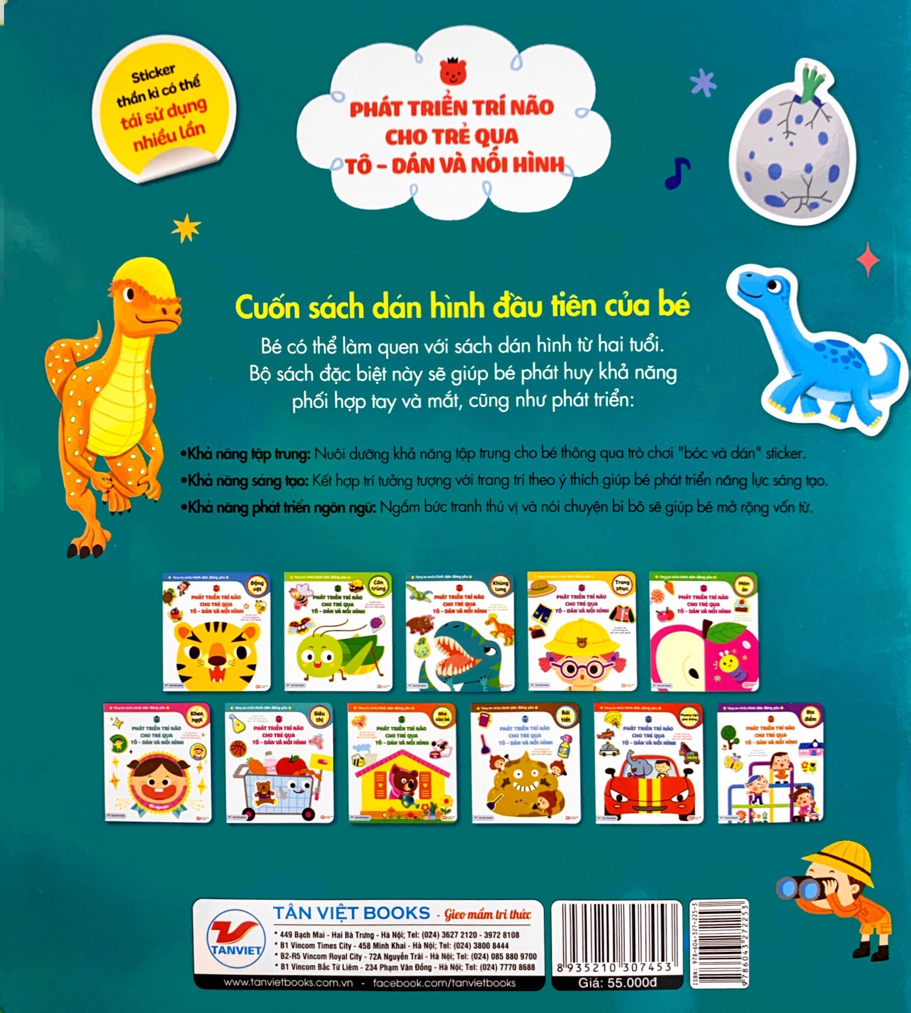 phát triển trí não cho trẻ qua tô-dán và nối hình - khủng long