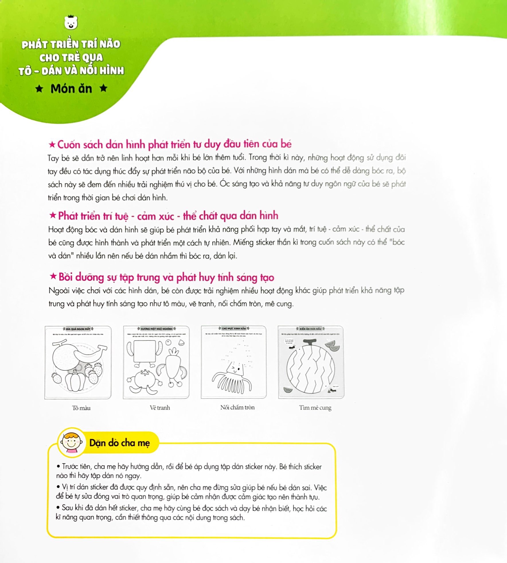 phát triển trí não cho trẻ qua tô-dán và nối hình - món ăn