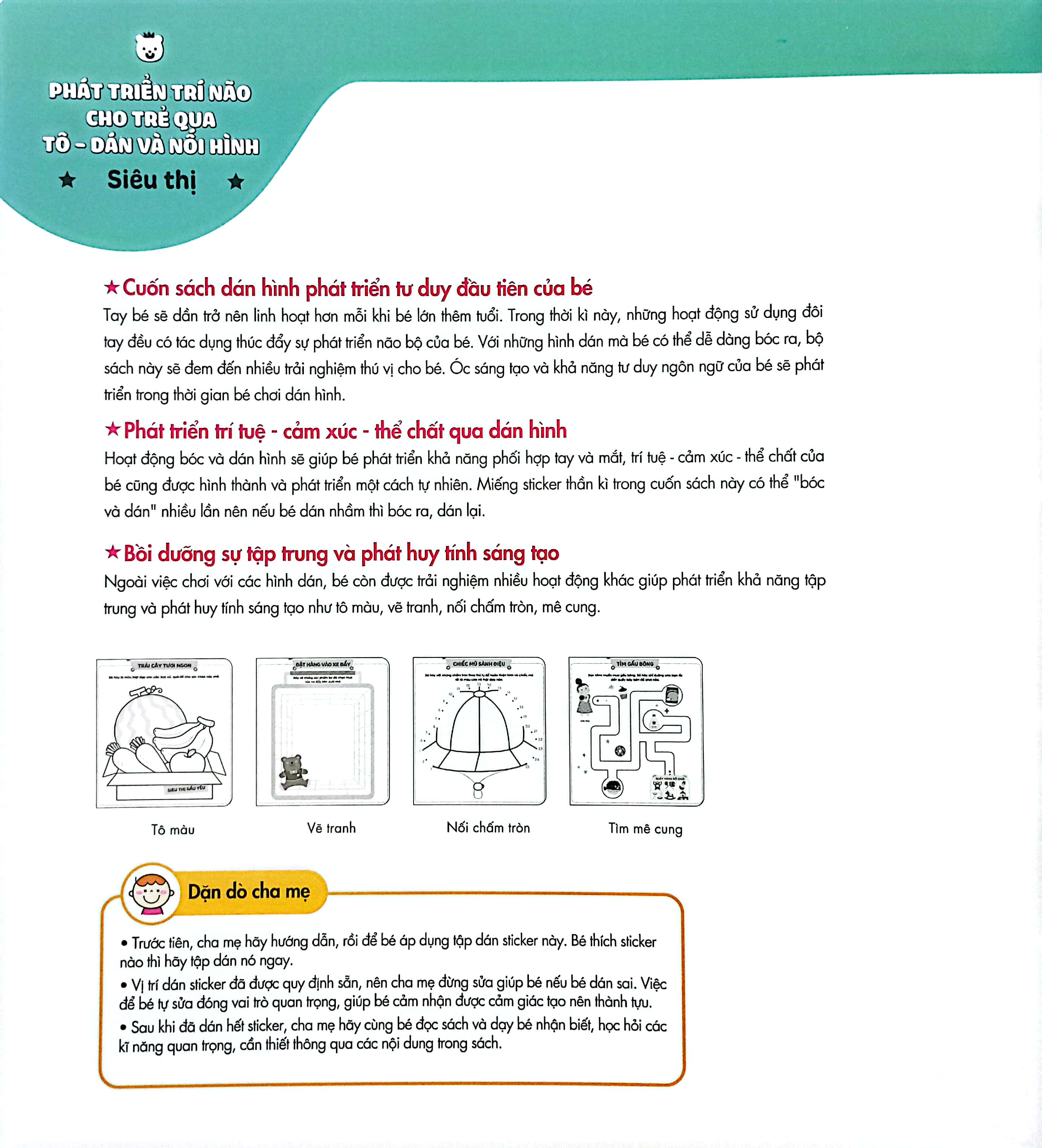 phát triển trí não cho trẻ qua tô - dán và nối hình - siêu thị