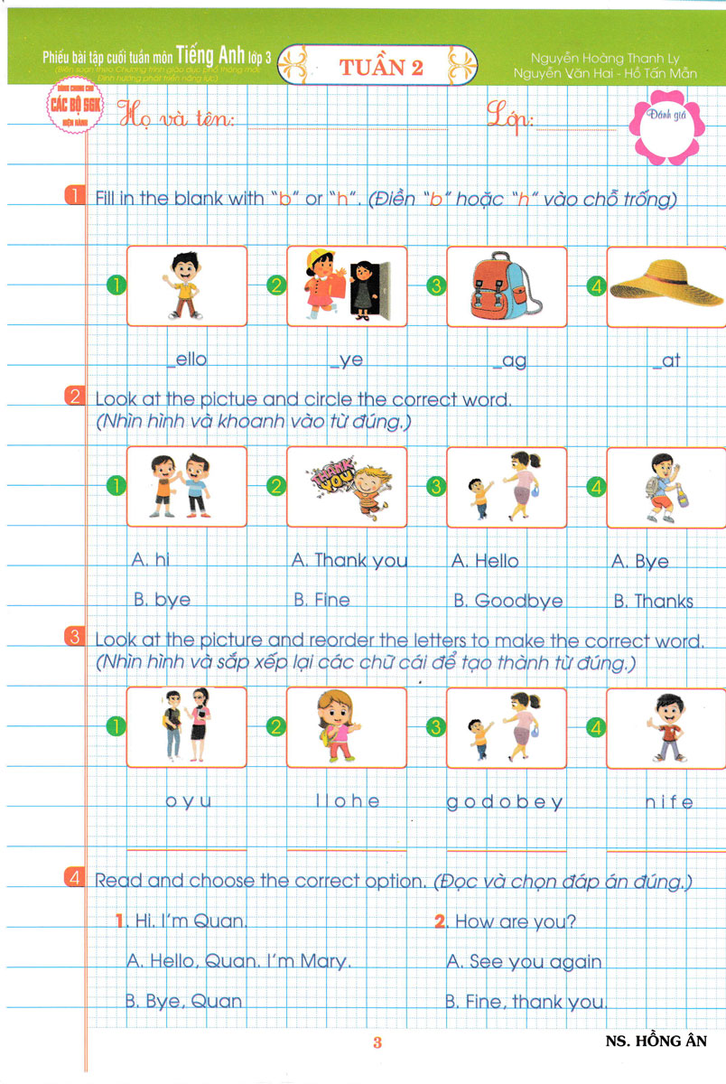 phiếu bài tập cuối tuần môn tiếng anh - lớp 3