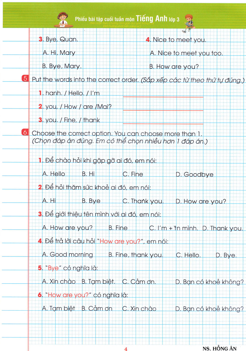 phiếu bài tập cuối tuần môn tiếng anh - lớp 3