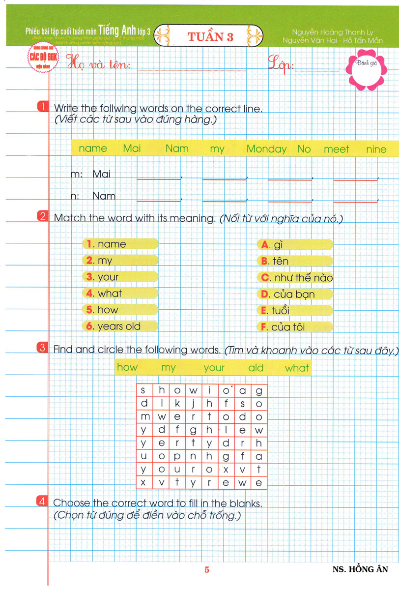 phiếu bài tập cuối tuần môn tiếng anh - lớp 3