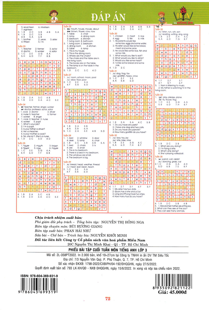 phiếu bài tập cuối tuần môn tiếng anh - lớp 3