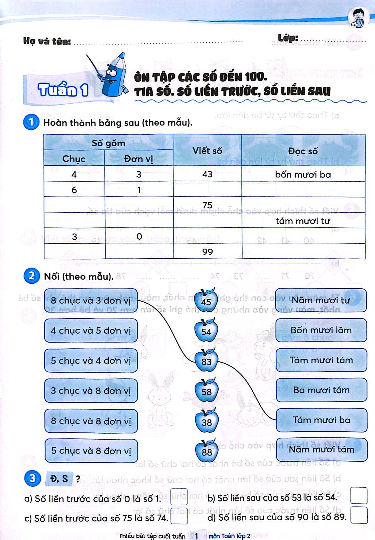 phiếu bài tập cuối tuần môn toán lớp 2 (kết nối)
