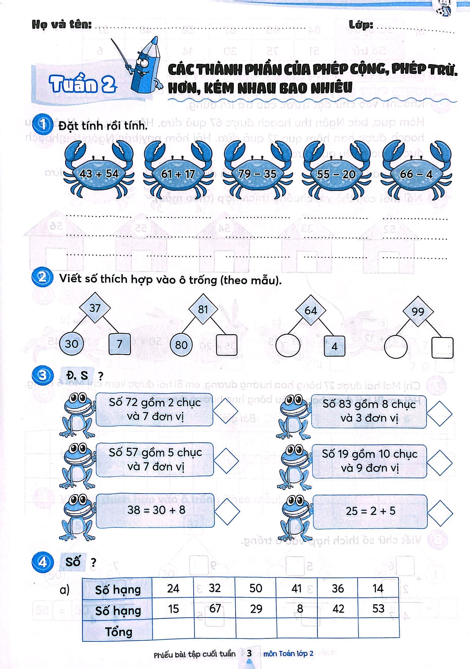 phiếu bài tập cuối tuần môn toán lớp 2 (kết nối)