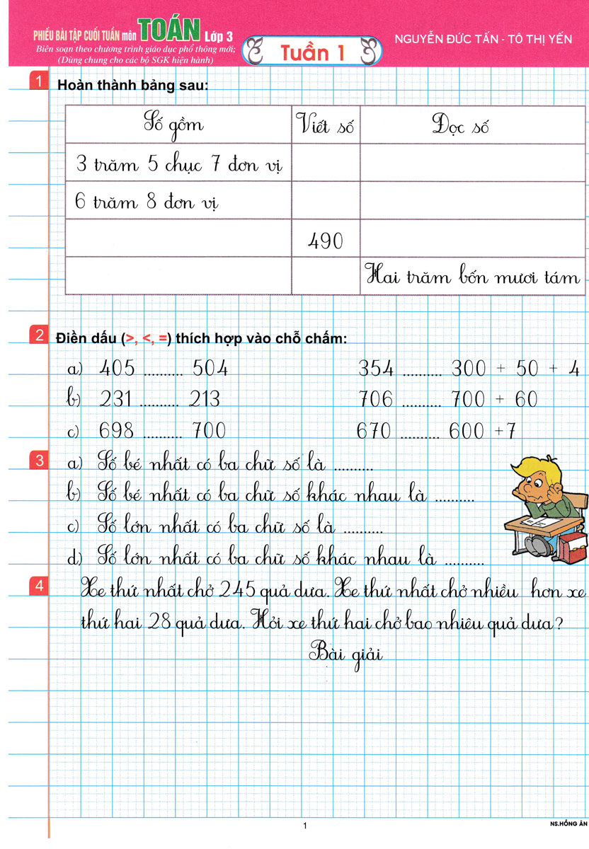 phiếu bài tập cuối tuần môn toán - lớp 3