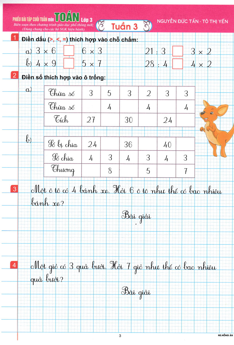 phiếu bài tập cuối tuần môn toán - lớp 3