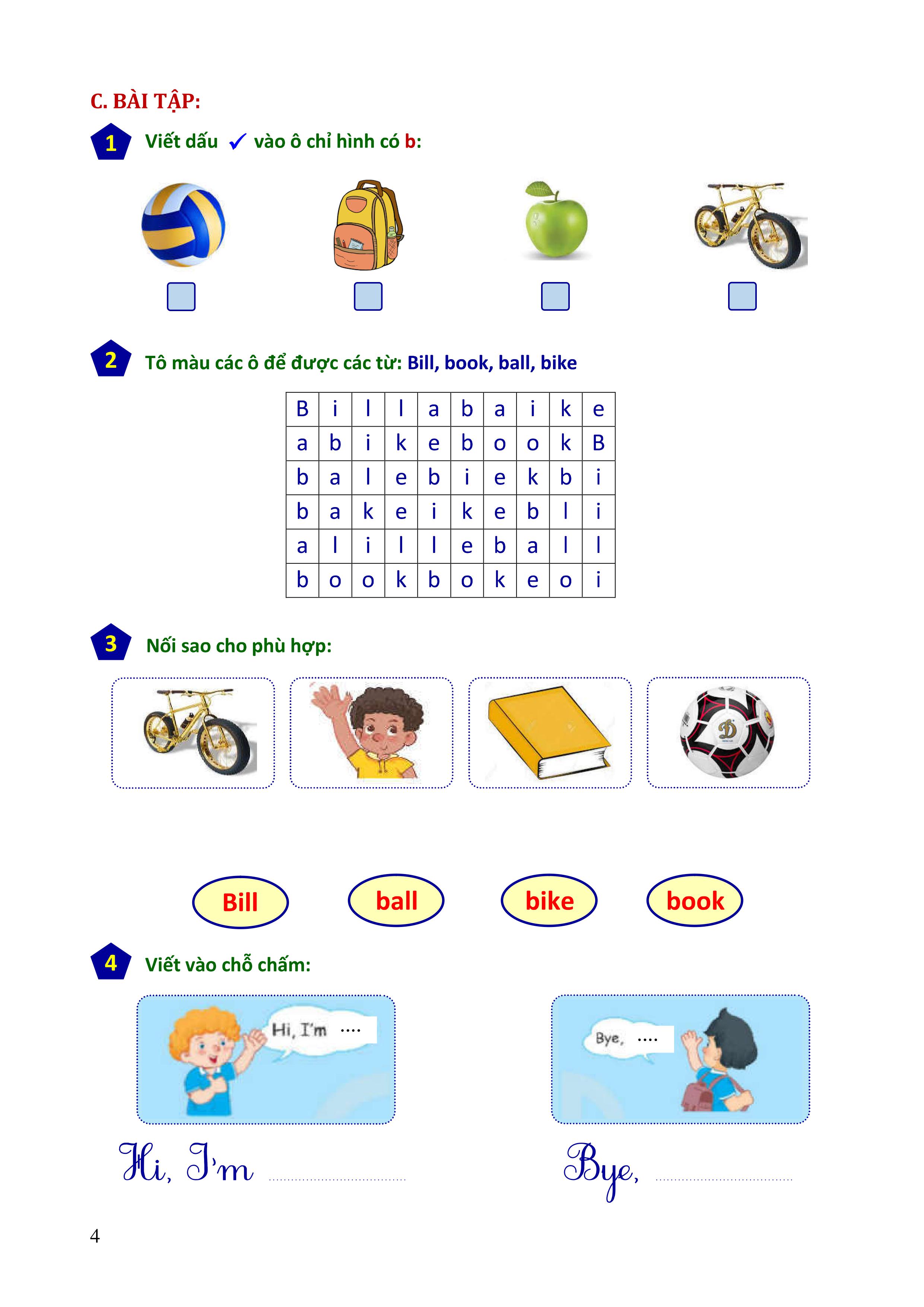 phiếu bài tập cuối tuần tiếng anh 1