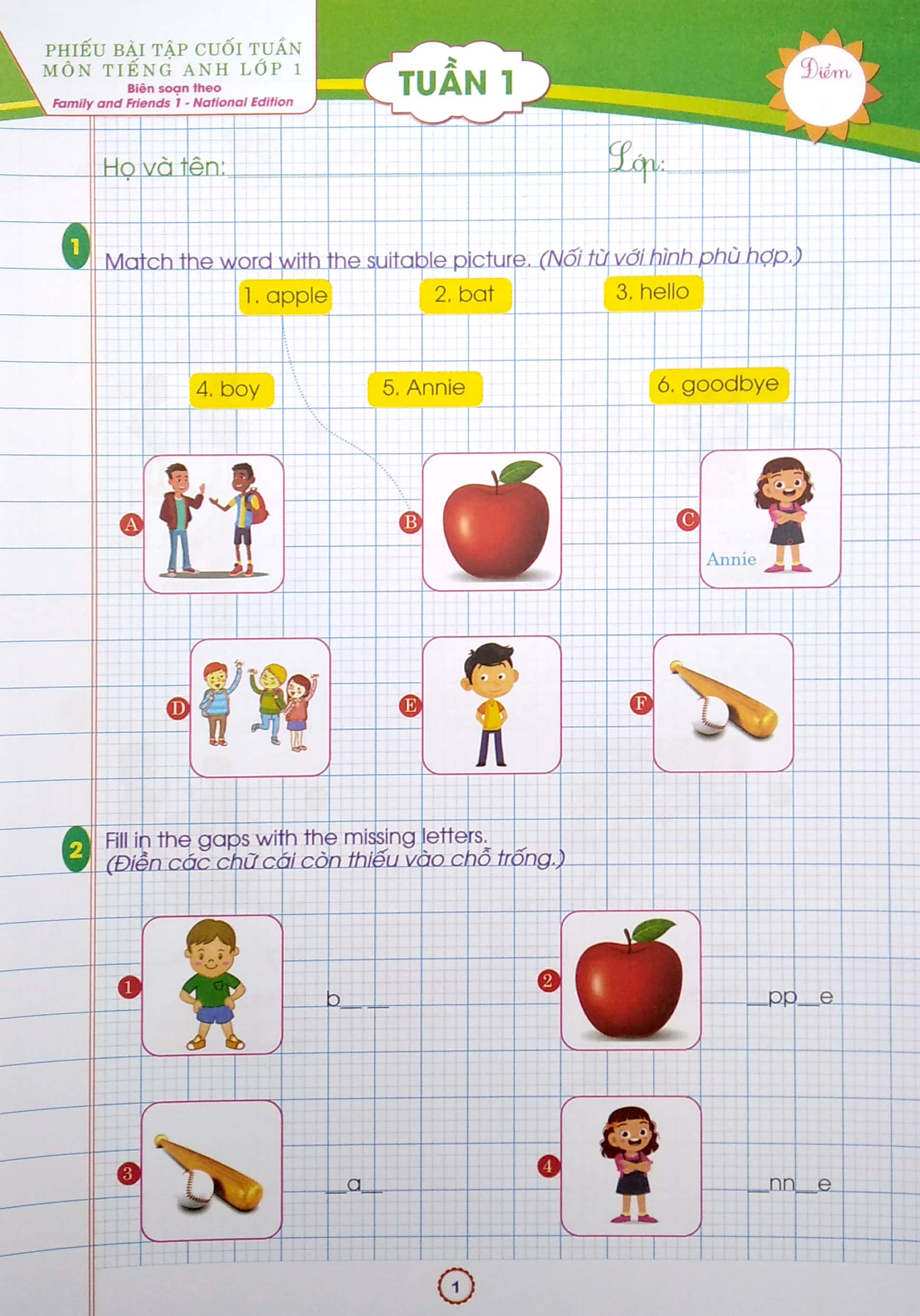 phiếu bài tập cuối tuần tiếng anh 1 (theo family and friends 1 - national edition)