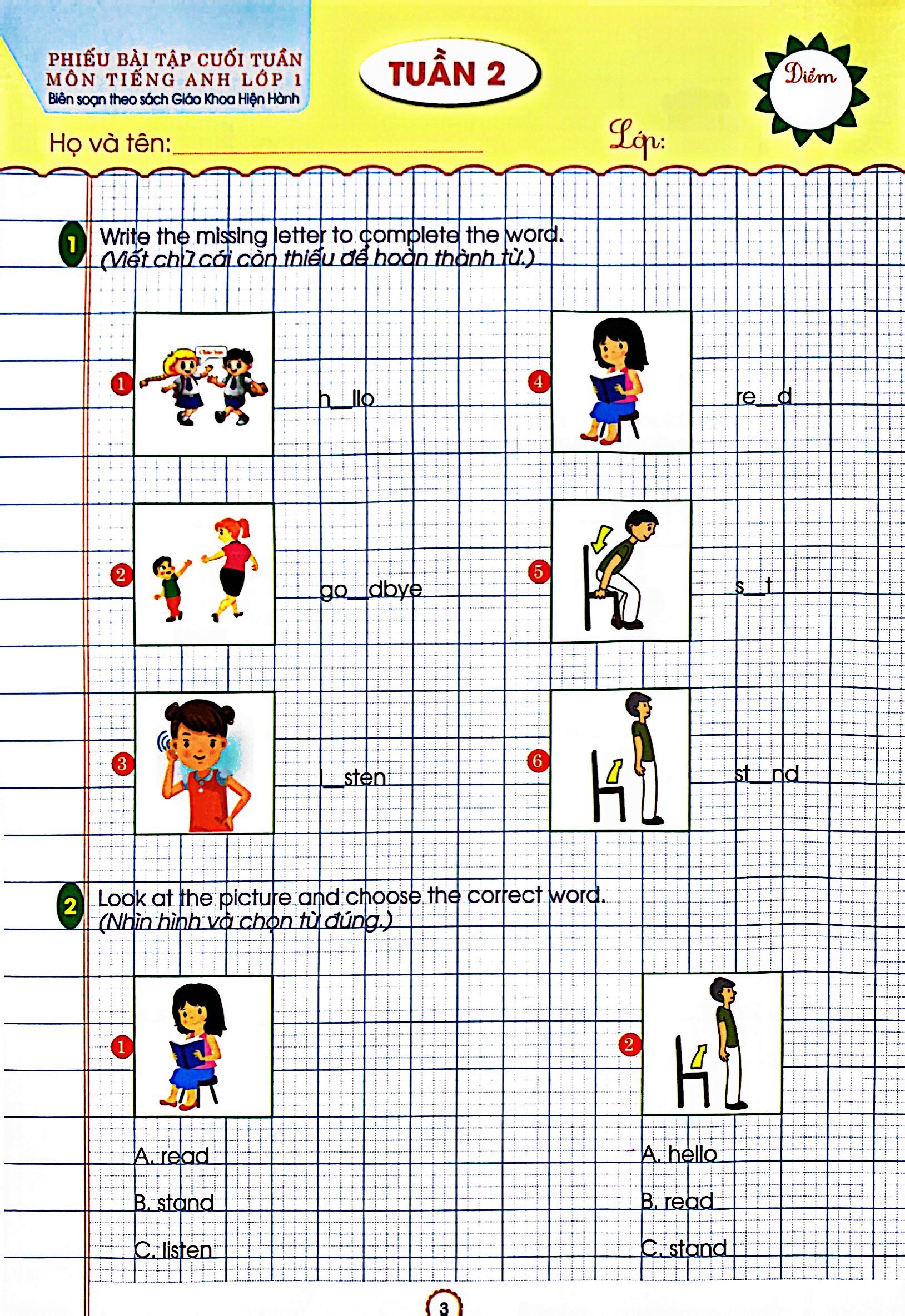 phiếu bài tập cuối tuần - tiếng anh lớp 1 (biên soạn theo sgk mới hiện hành)